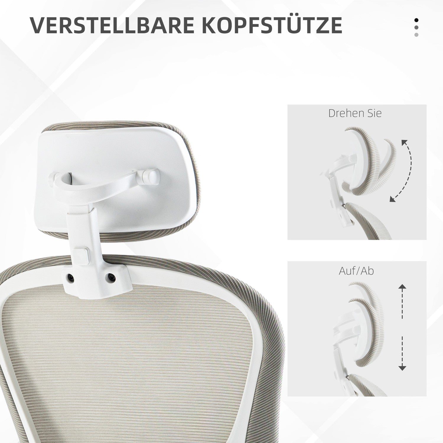 Ergonomická kancelářská židle s nastavitelnou opěrkou hlavy, šedá