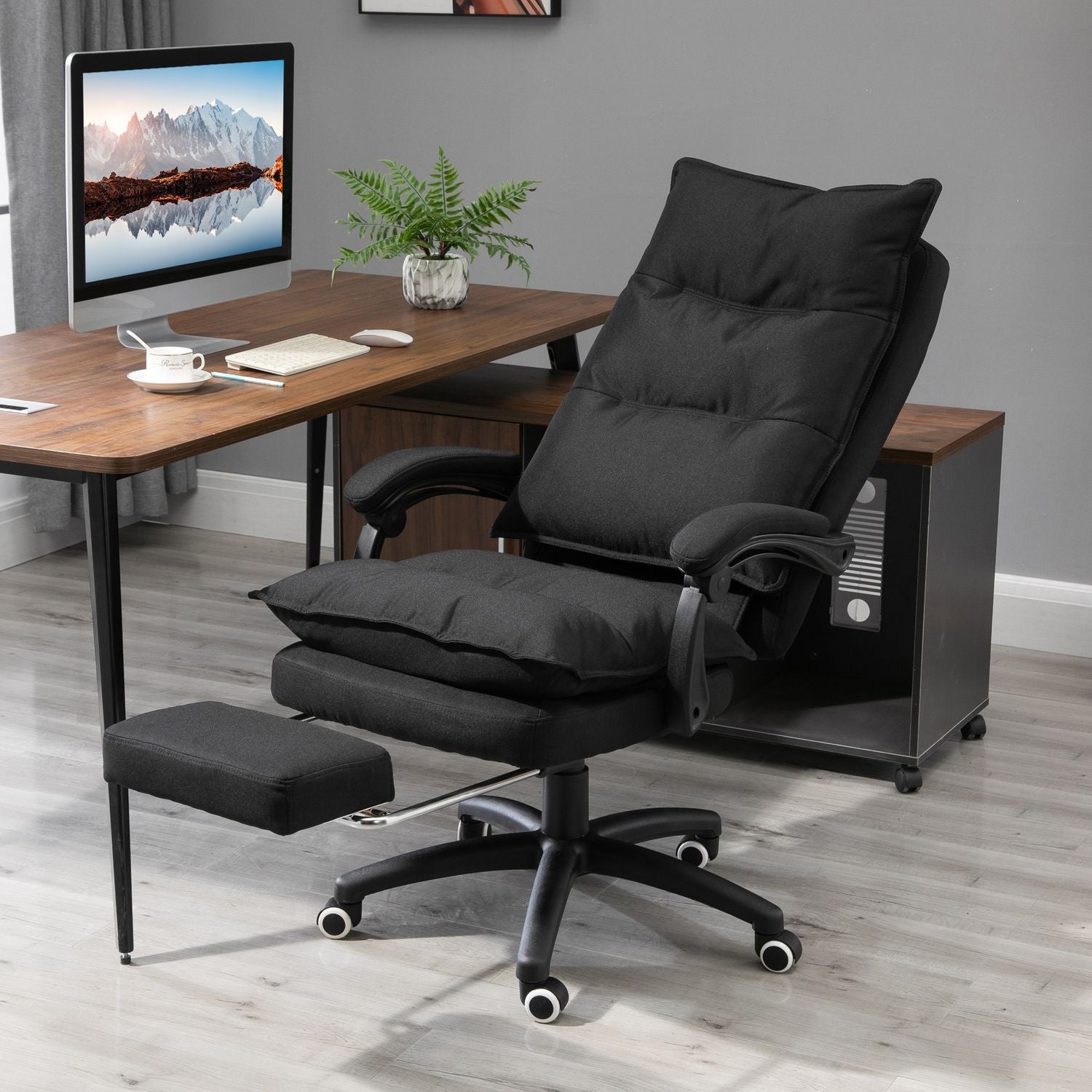 Ergonomisk kontorsstol, massage & recline med fotstöd, svart