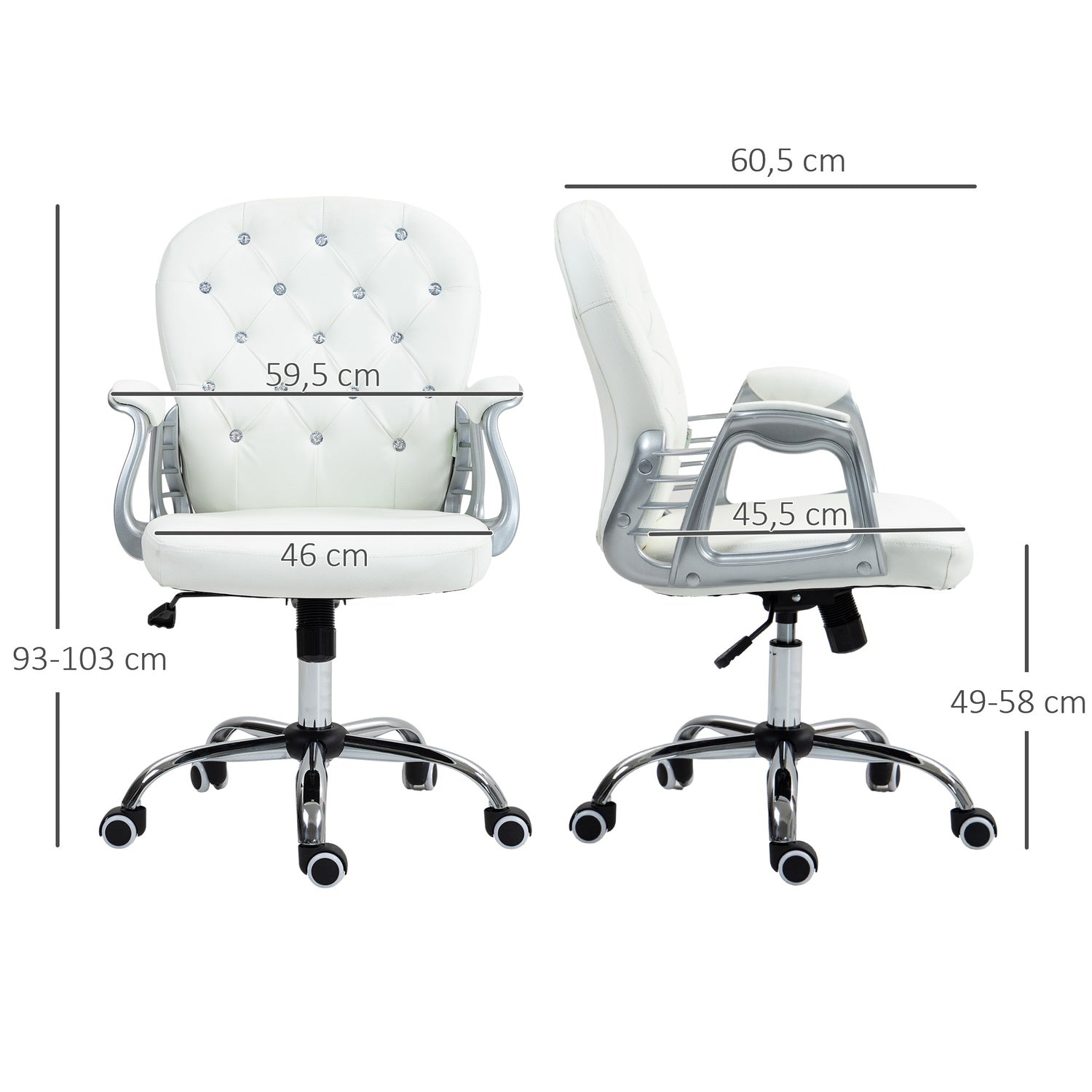 Ergonomisk kontorsstol med armstöd, vit läder-look
