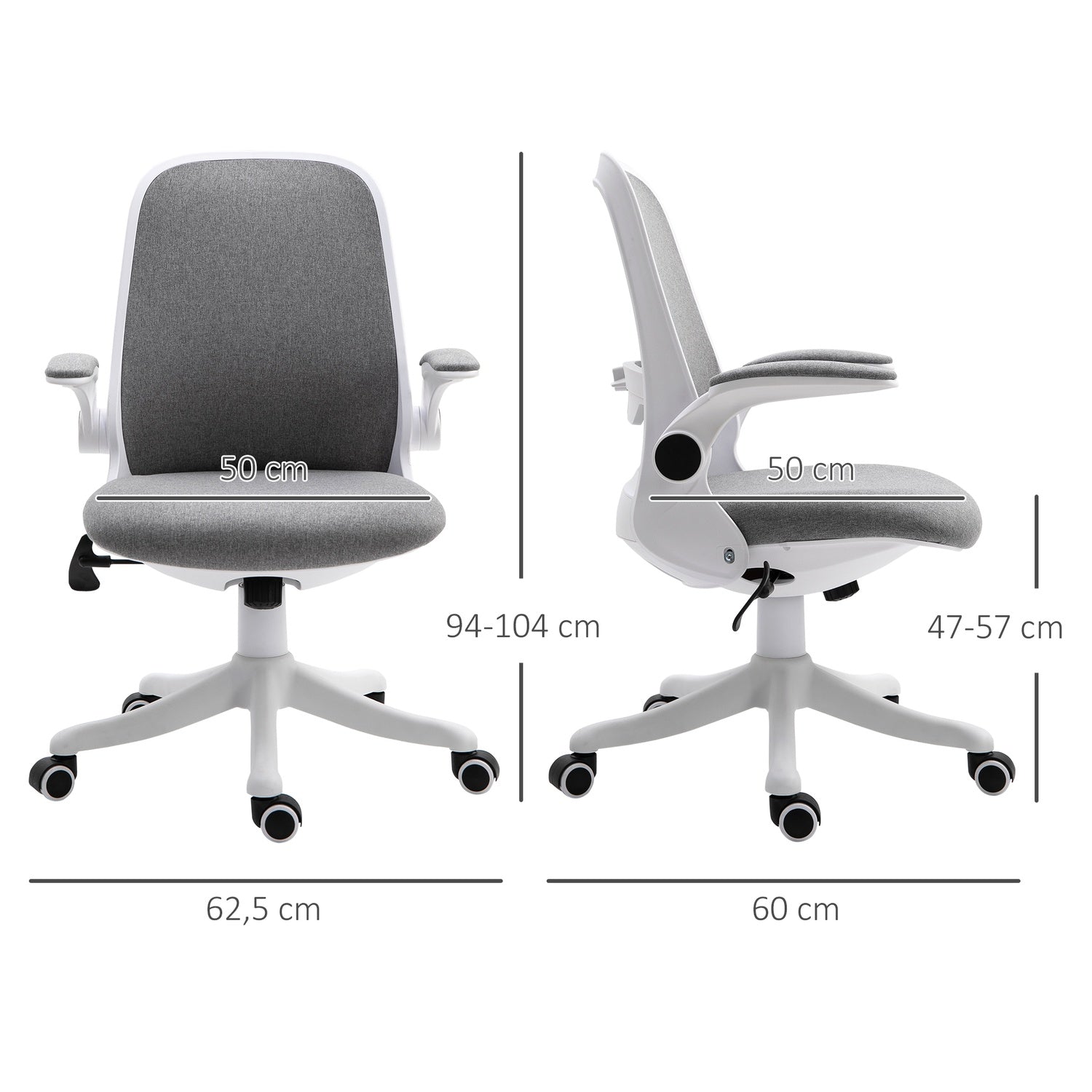 Ergonomisk kontorsstol med justerbart armstöd, grå-vit