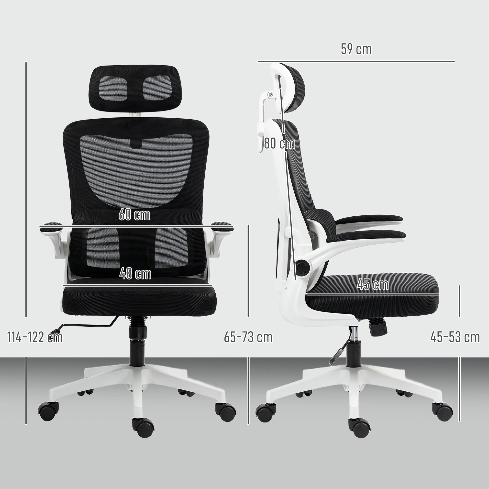 Ergonomisk kontorsstol med justerbart nackstöd, svart nät