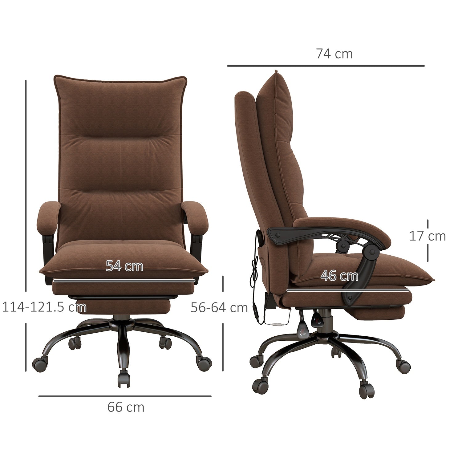 Ergonomisk kontorsstol med massage, 155° lutning – brun