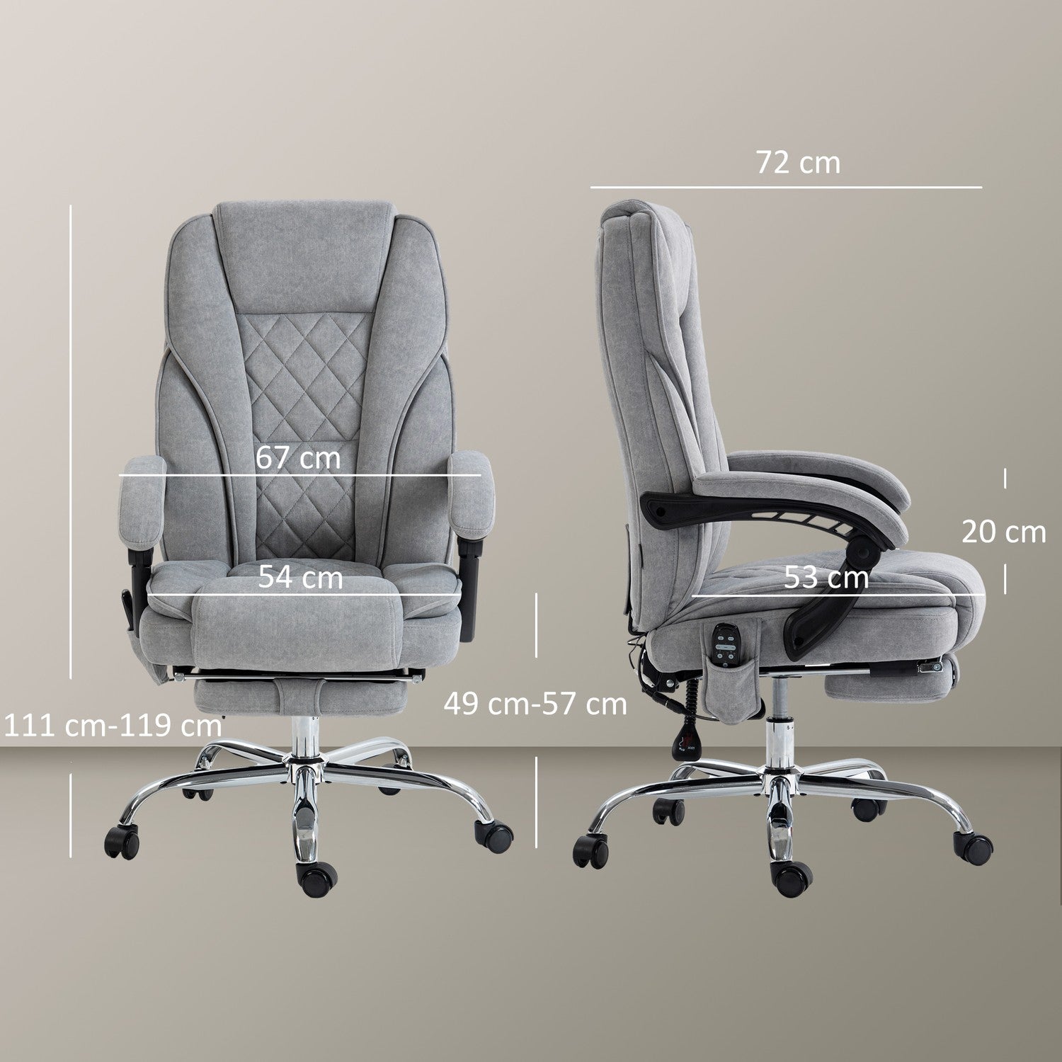 Ergonomisk kontorsstol med massagefunktion, fotstöd, vridbar, rullbar, grå
