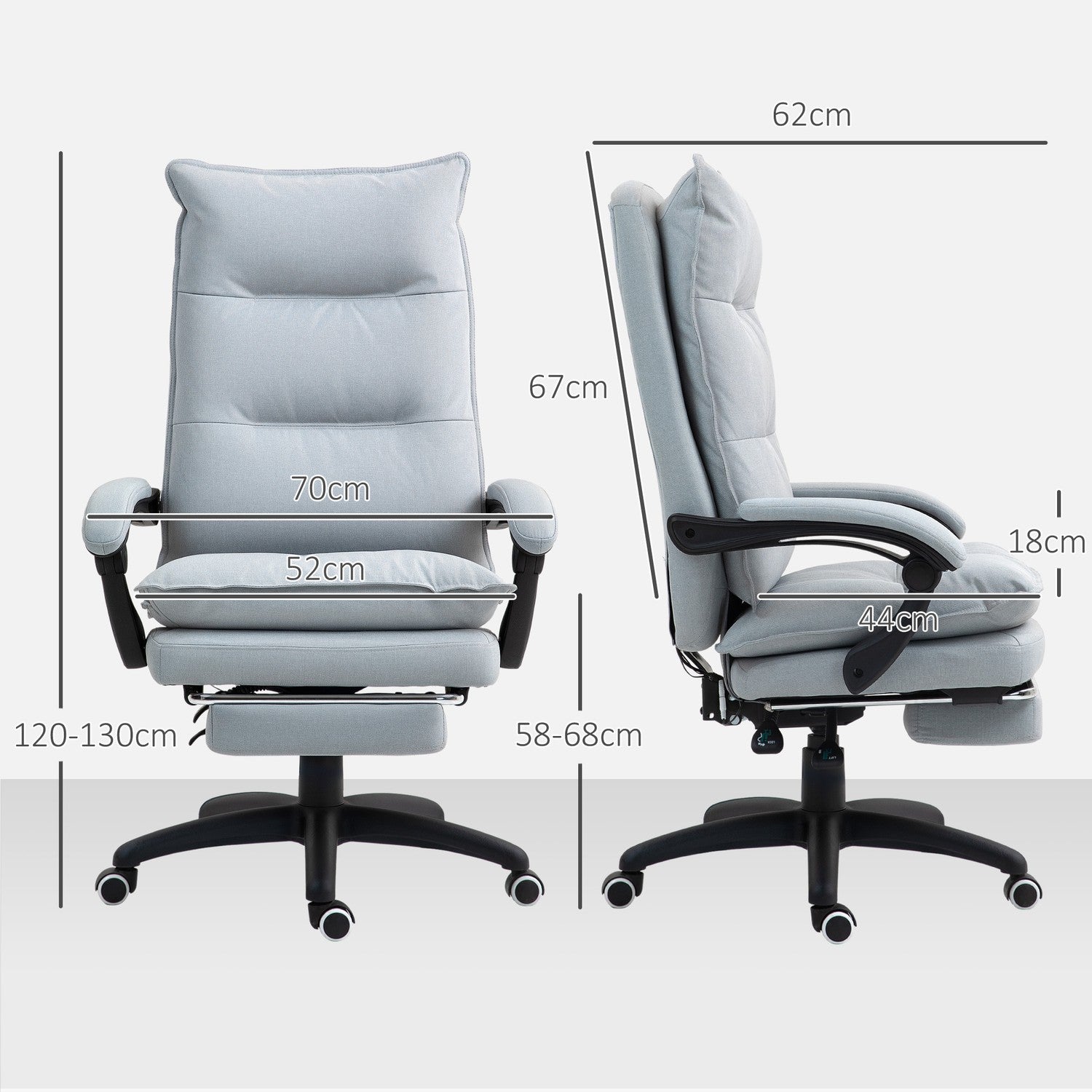 Ergonomické kancelářské křeslo s masáží a funkcí naklápění, světle šedé