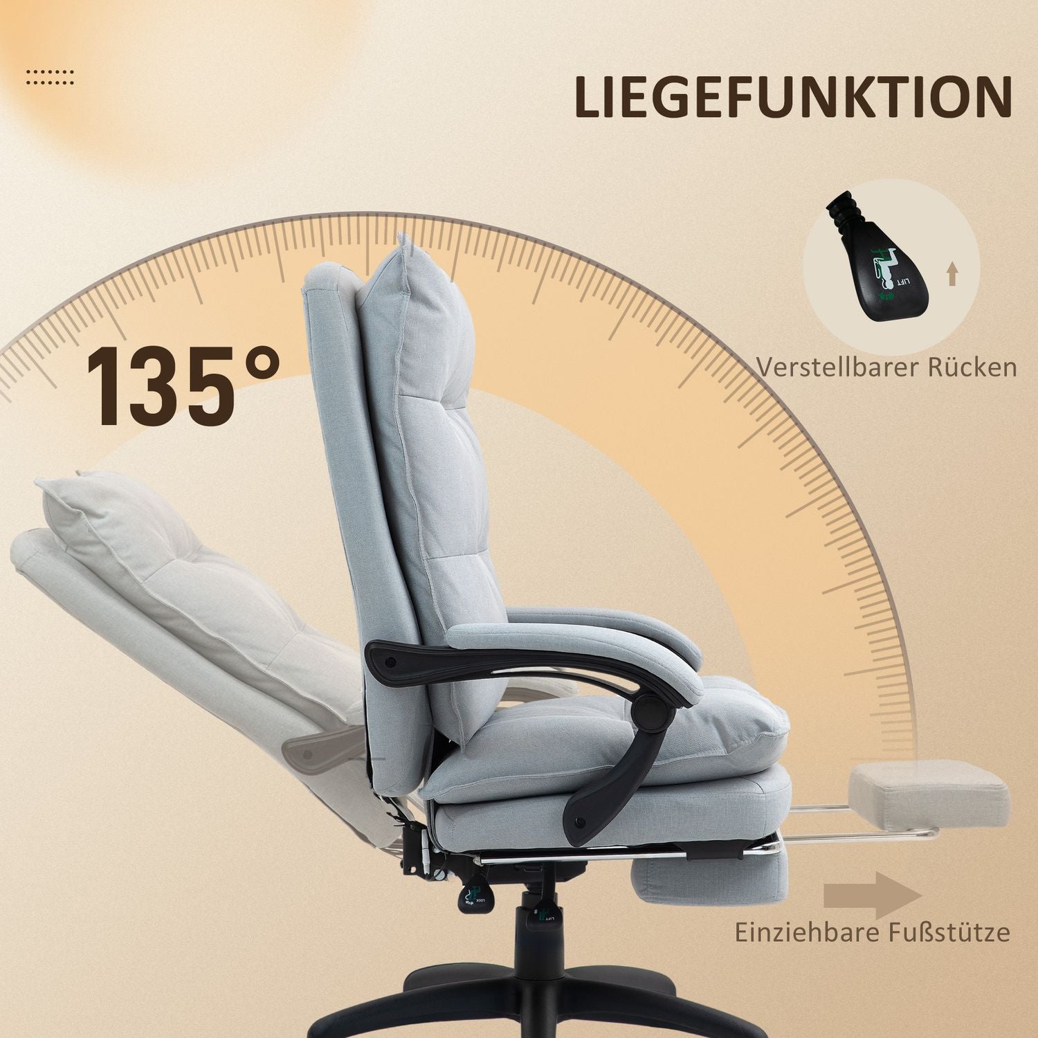 Ergonomické kancelářské křeslo s masáží a funkcí naklápění, světle šedé