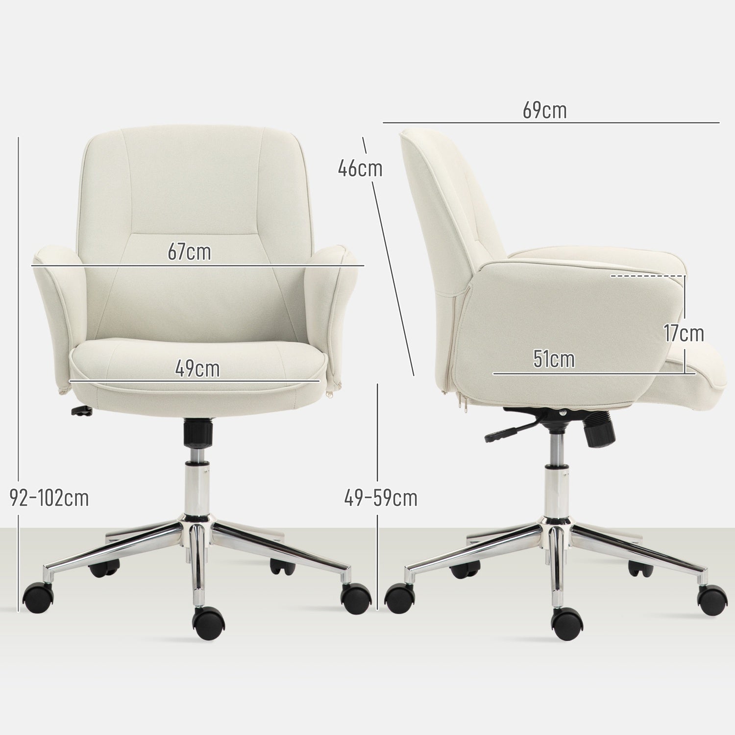 Ergonomisk kontorsstol, mikrofiber, krämvit, justerbar i höjdled