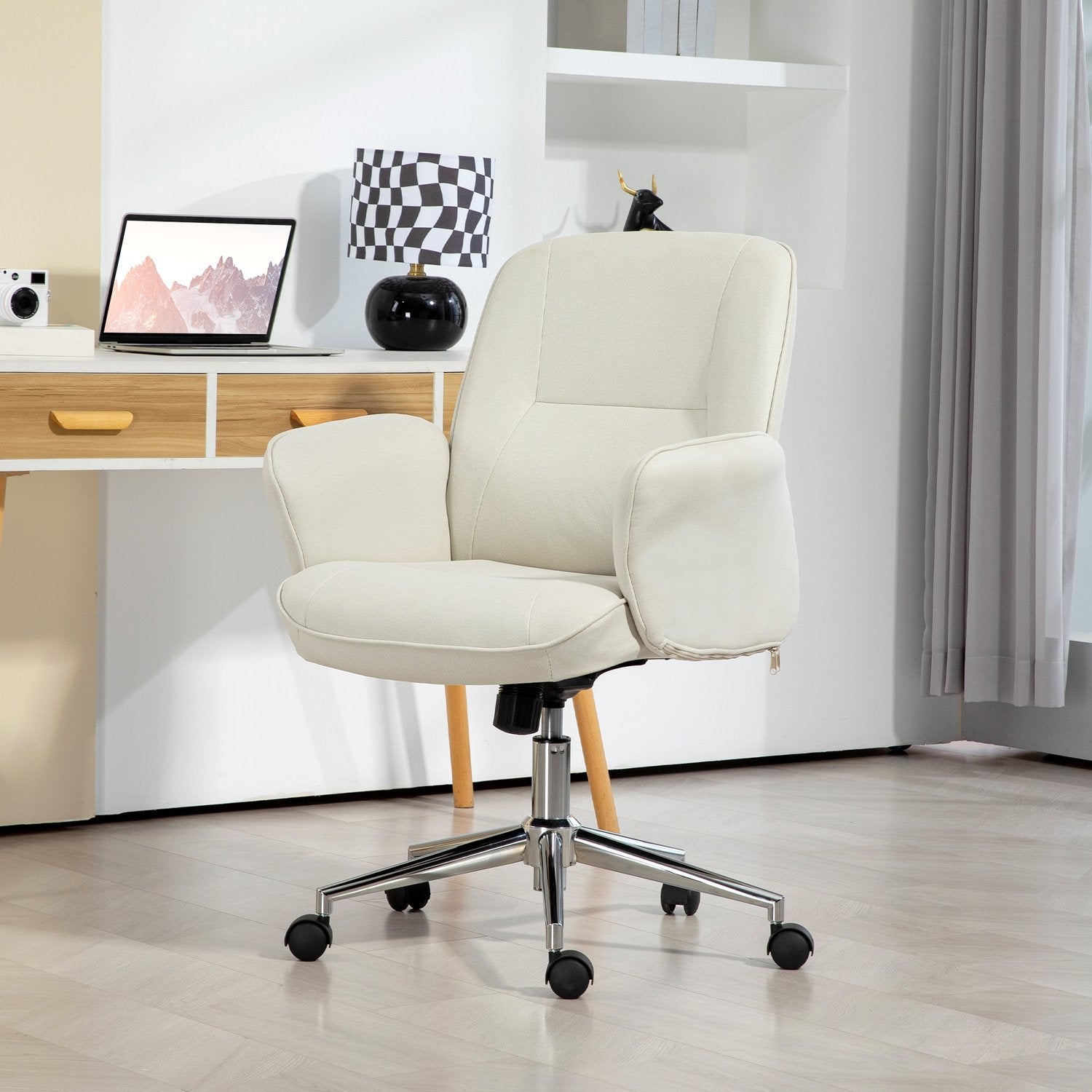 Ergonomisk kontorsstol, mikrofiber, krämvit, justerbar i höjdled