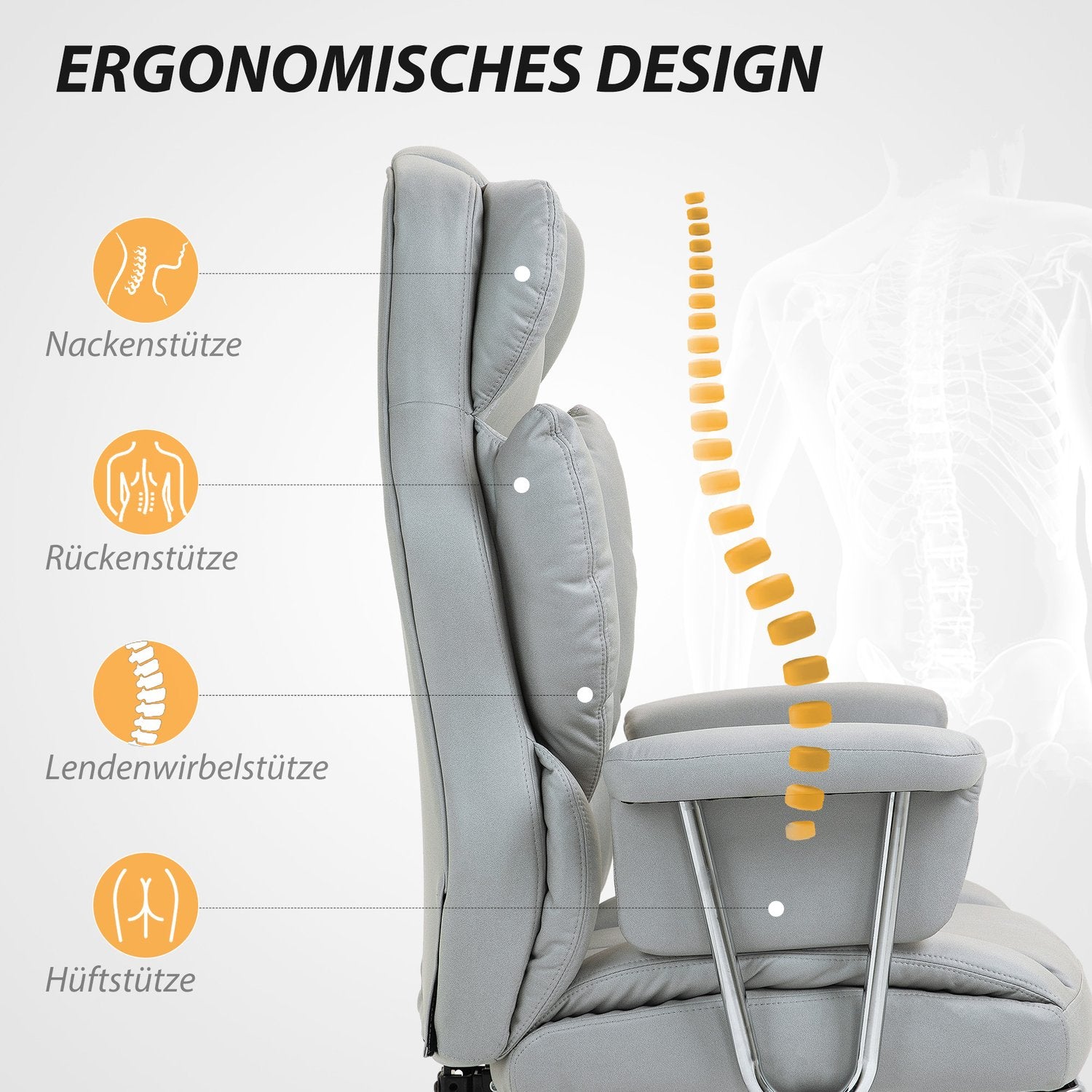 Ergonomisk liggande kontorsstol, justerbar med fotstöd