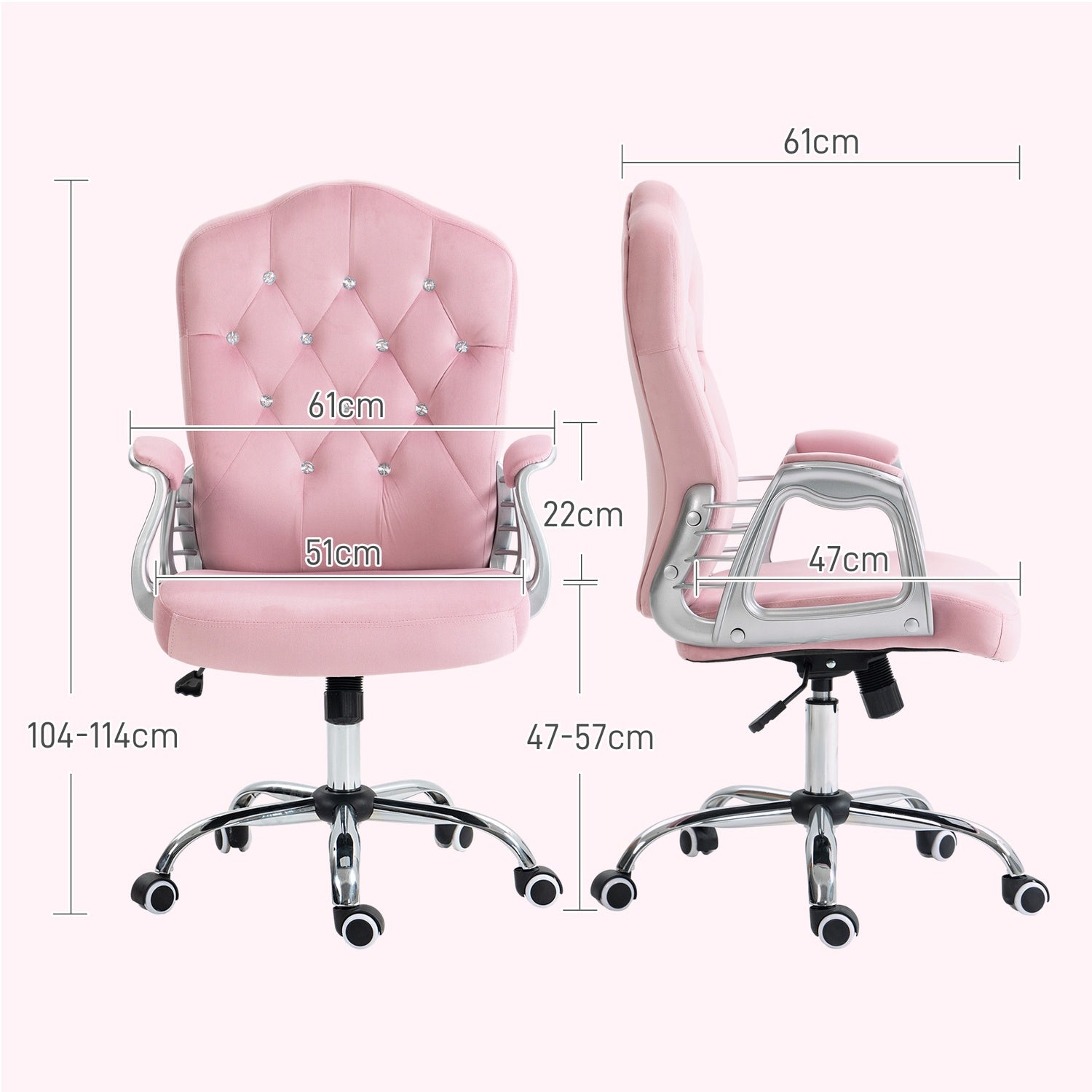 Ergonomisk rosa kontorsstol för kvinnor, höjdjusterbar