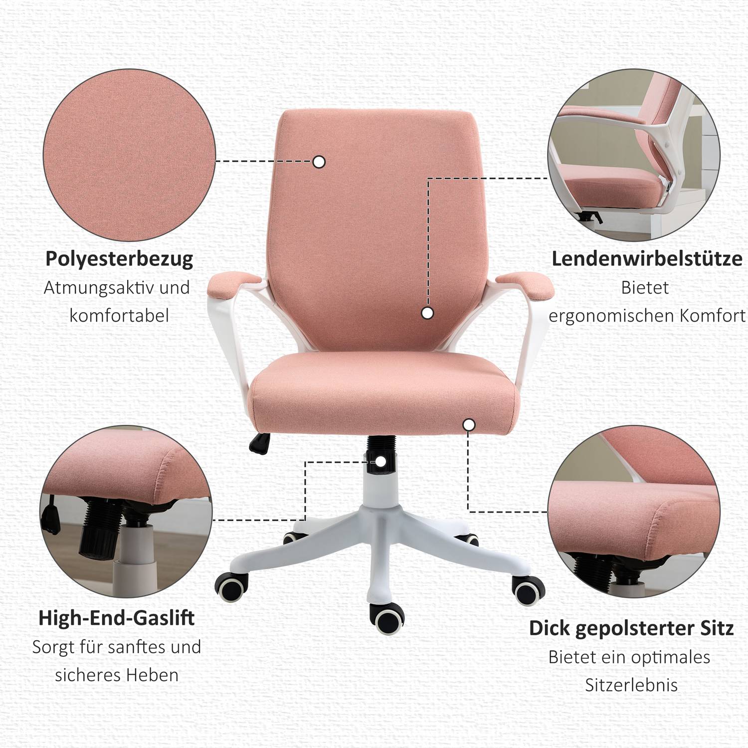 Ergonomisk skrivbordsstol, justerbar höjd, tjock stoppning
