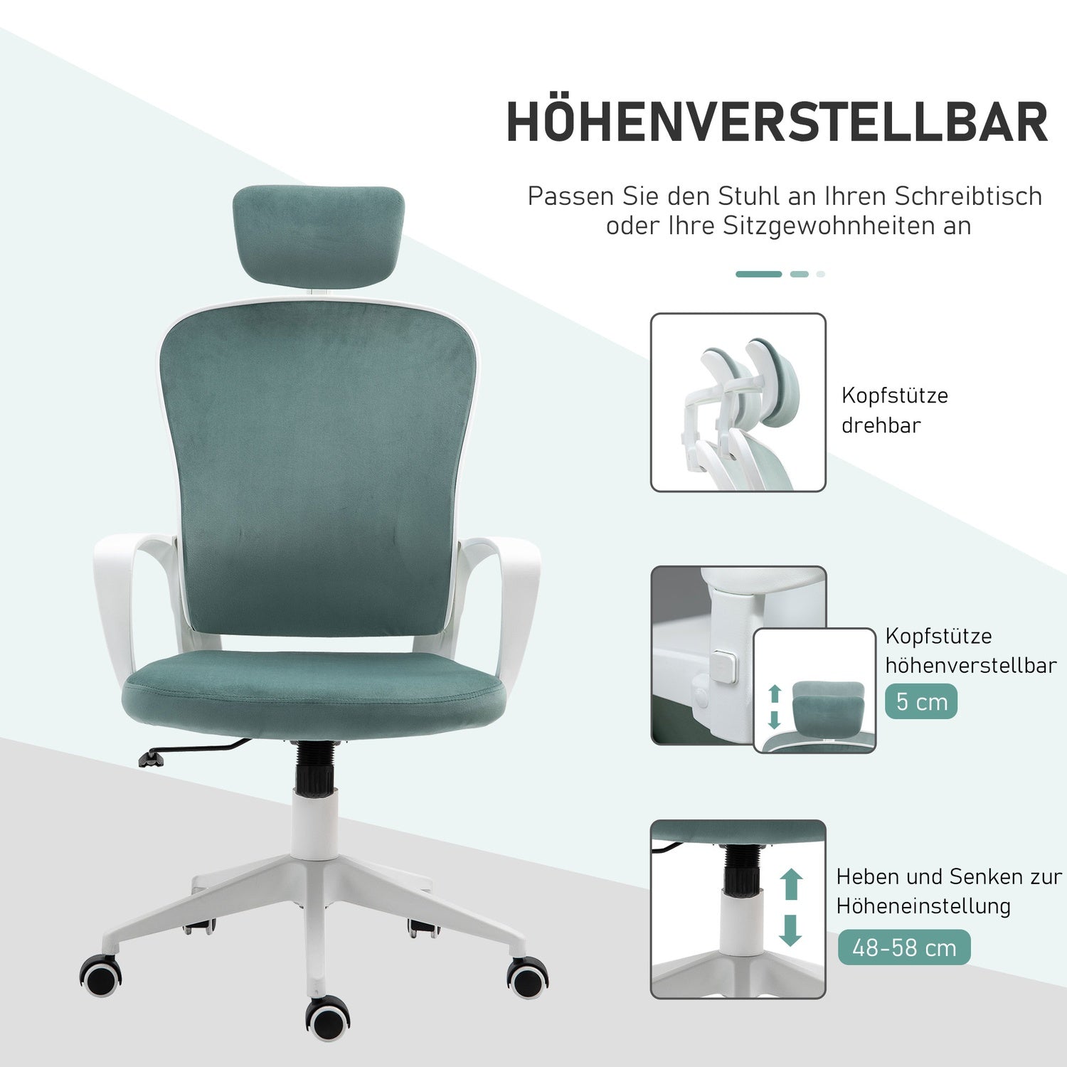 Ergonomisk skrivbordsstol, justerbar höjd, vippfunktion