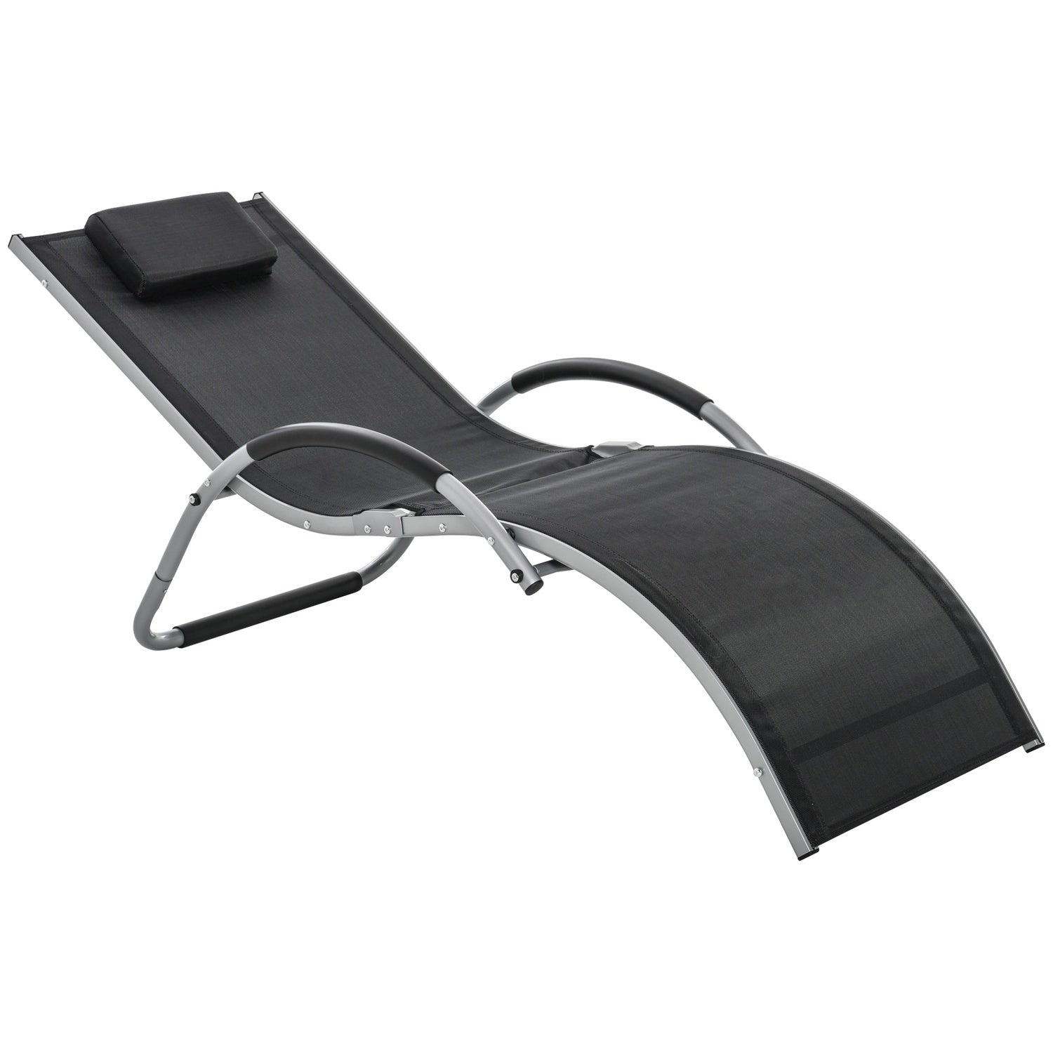 Ergonomisk solstol i aluminium med kuddar, svart 160x60x65 cm