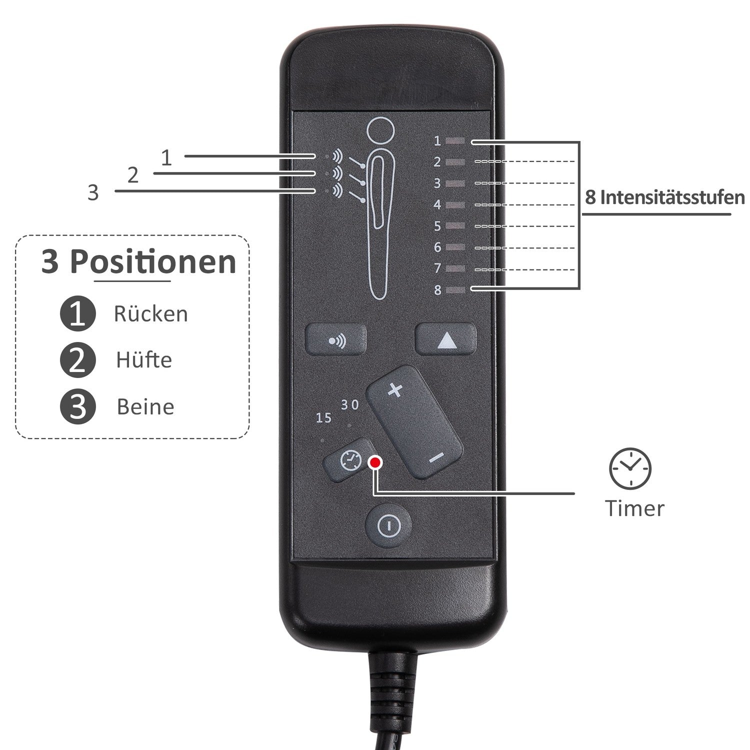 Ergonomisk spelkontorsstol, justerbar höjd, massage, grå