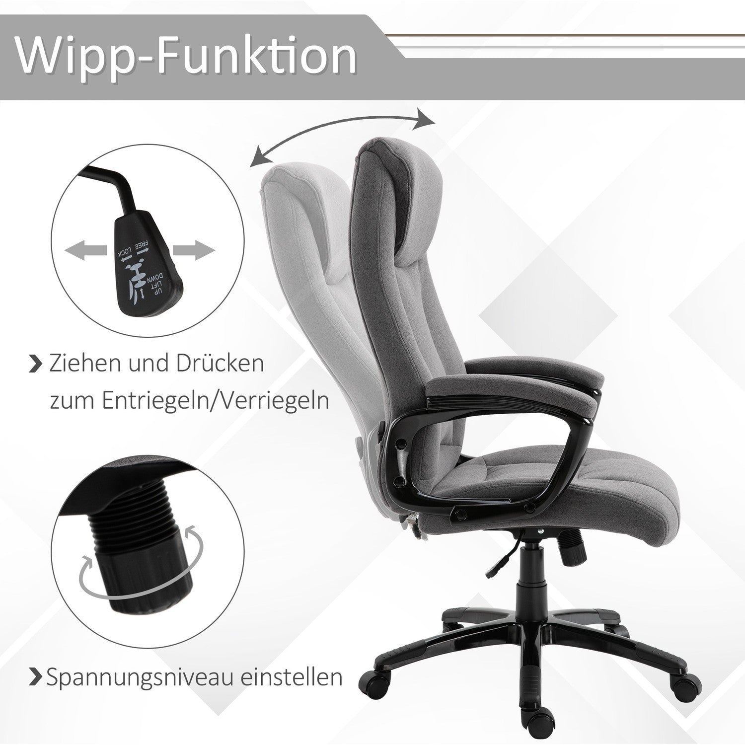 Ergonomisk spelkontorsstol, justerbar höjd, massage, grå