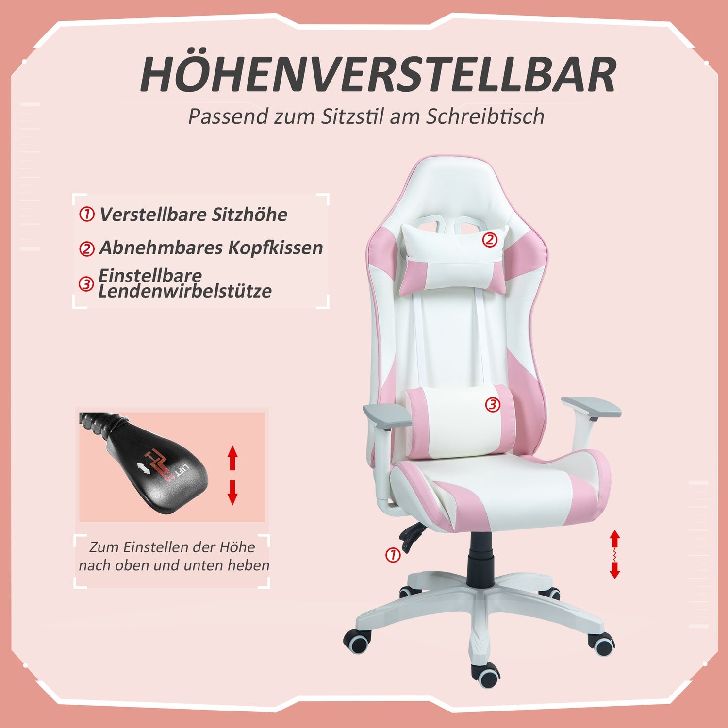 Ergonomisk spelkontorsstol, vilstol med svankstöd