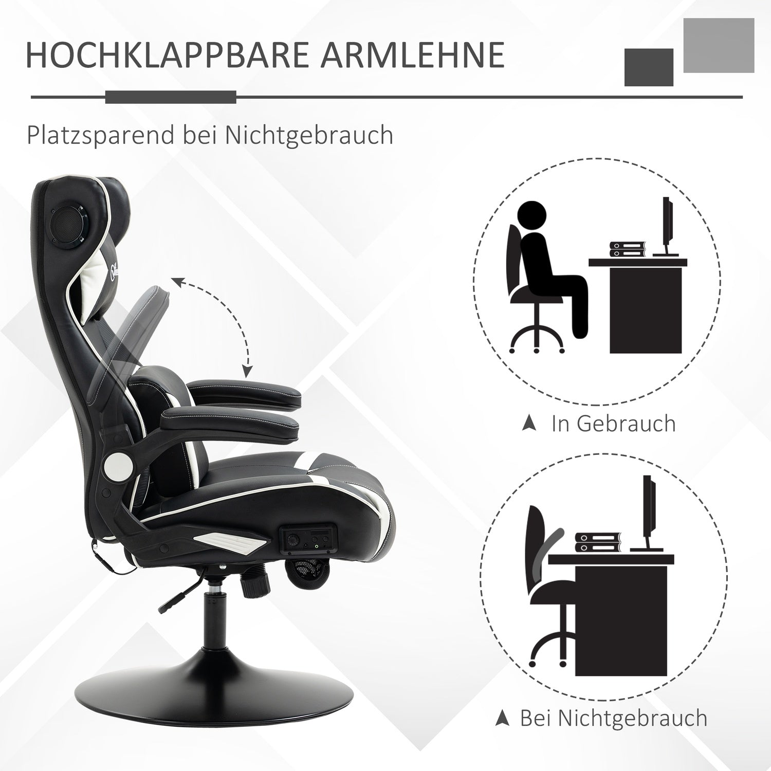 Ergonomisk spelstol med högtalare, justerbar höjd, konstläder