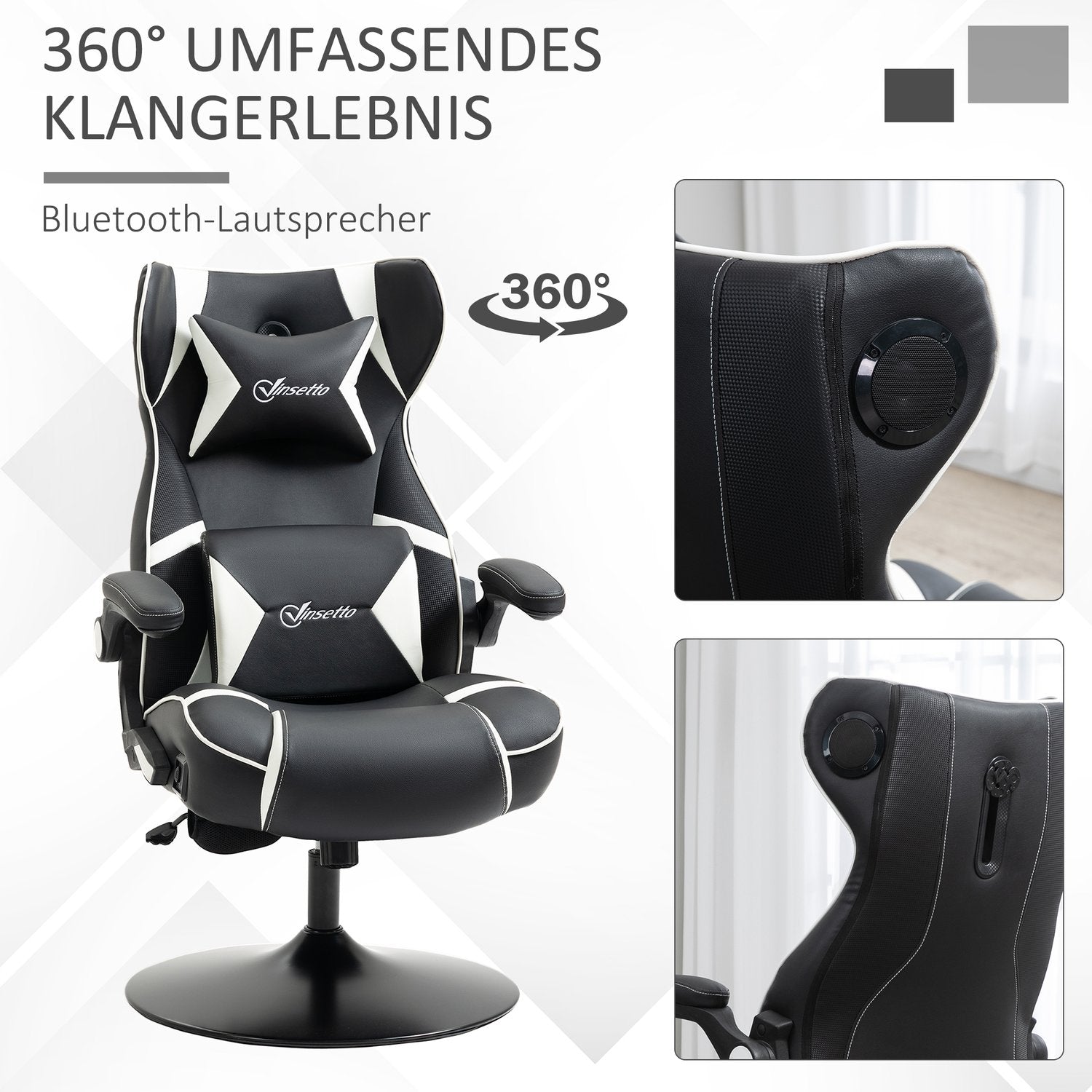 Ergonomisk spelstol med högtalare, justerbar höjd, konstläder