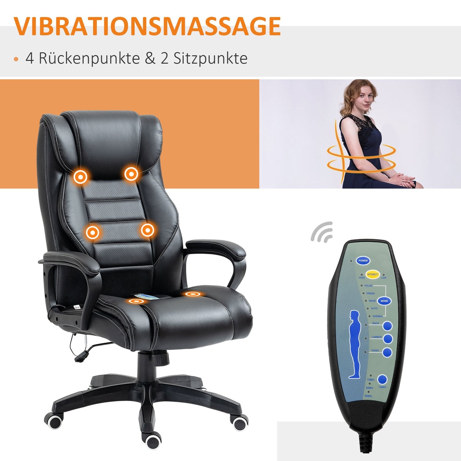 Ergonomisk spelstol med justerbar höjd och 6 vibrationspunkter