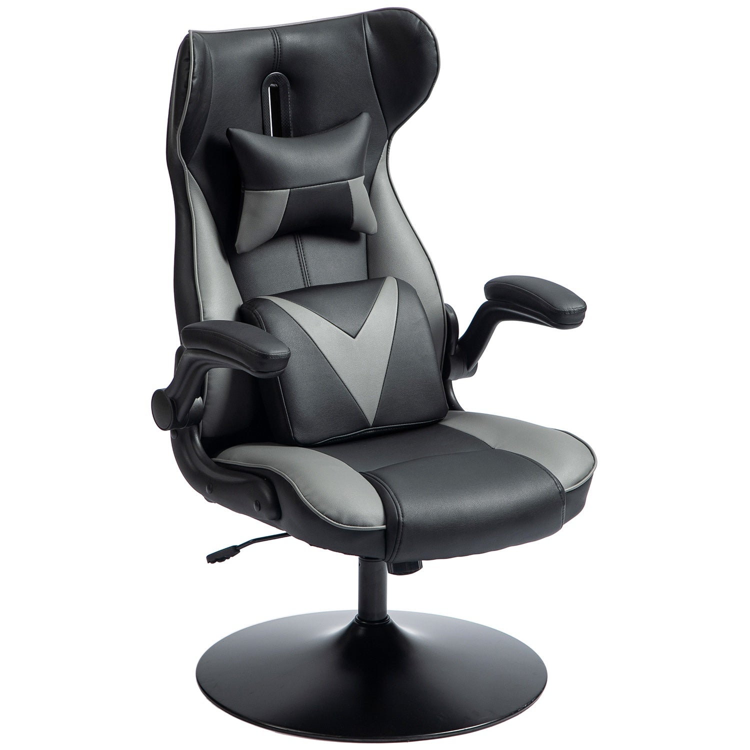 Ergonomické herní křeslo s houpacím mechanismem a bederním polštářem, černé/šedé