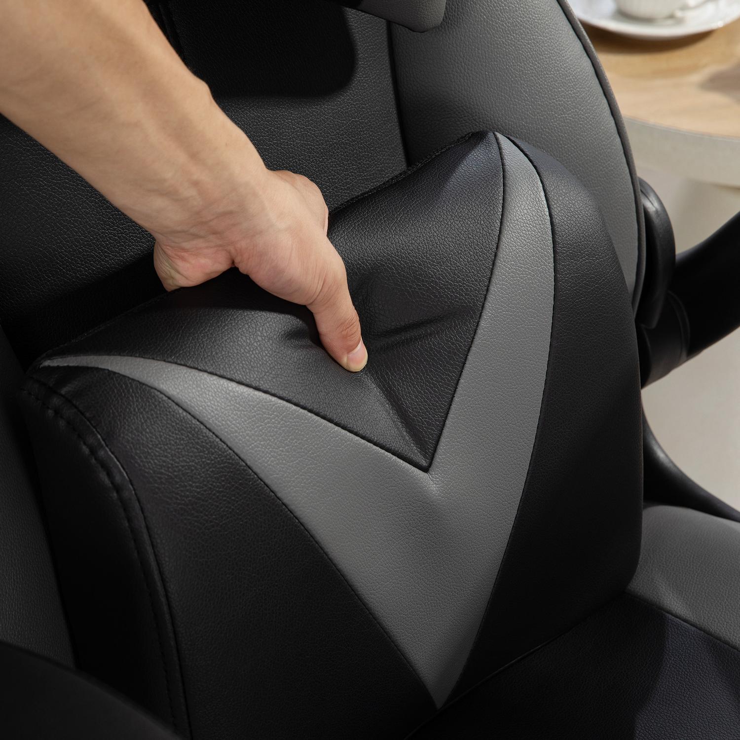 Ergonomické herní křeslo s houpacím mechanismem a bederním polštářem, černé/šedé