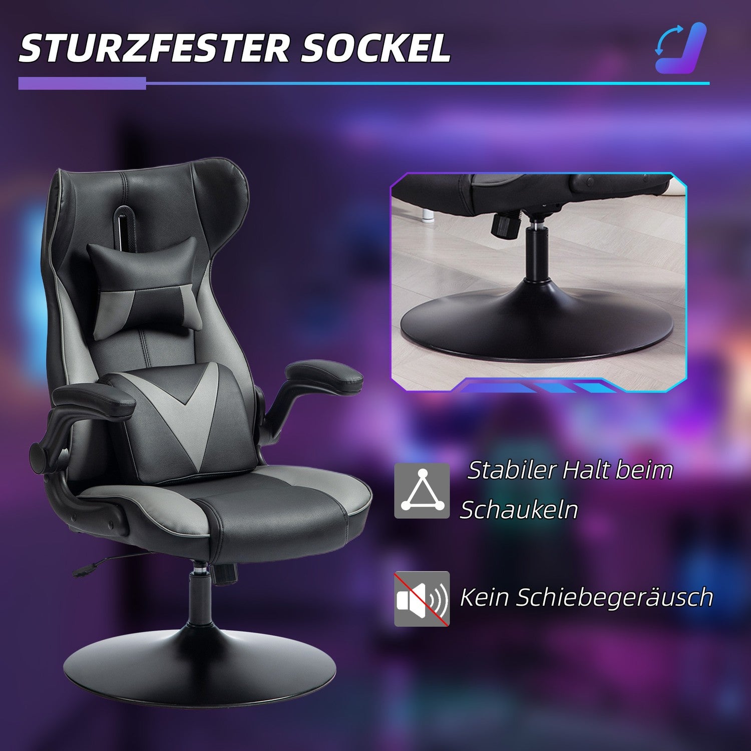 Ergonomické herní křeslo s houpacím mechanismem a bederním polštářem, černé/šedé