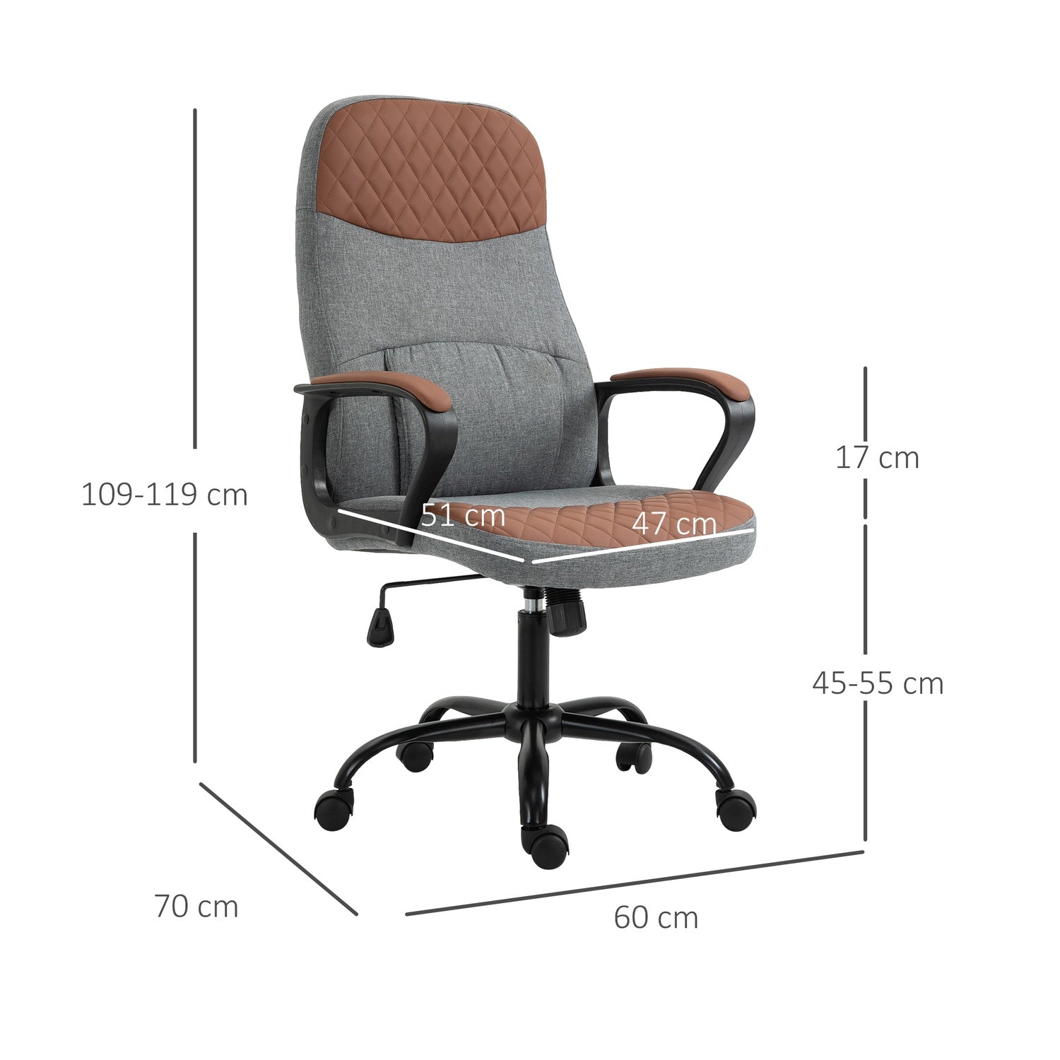 Ergonomisk spelstol, vridbar kontorsstol, grå/brun