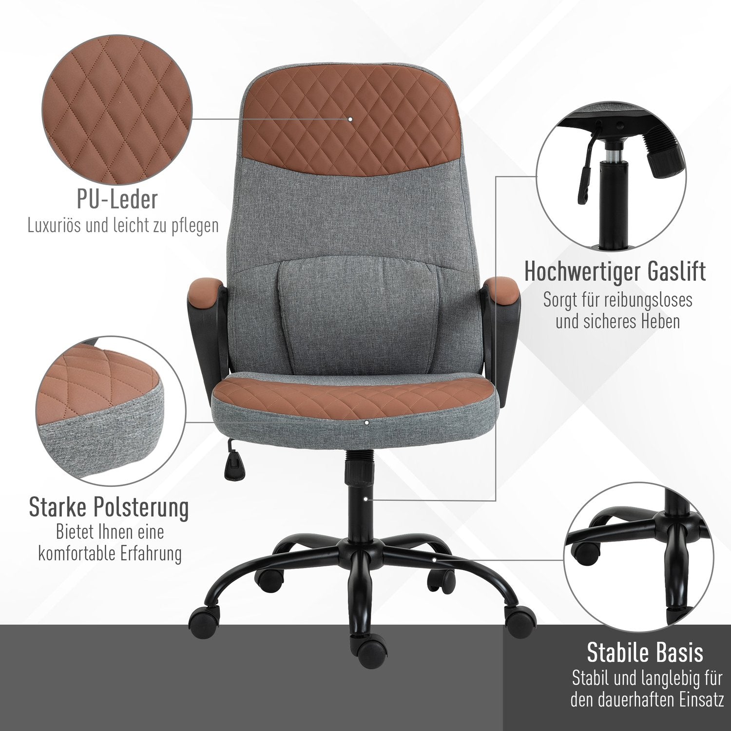 Ergonomisk spelstol, vridbar kontorsstol, grå/brun