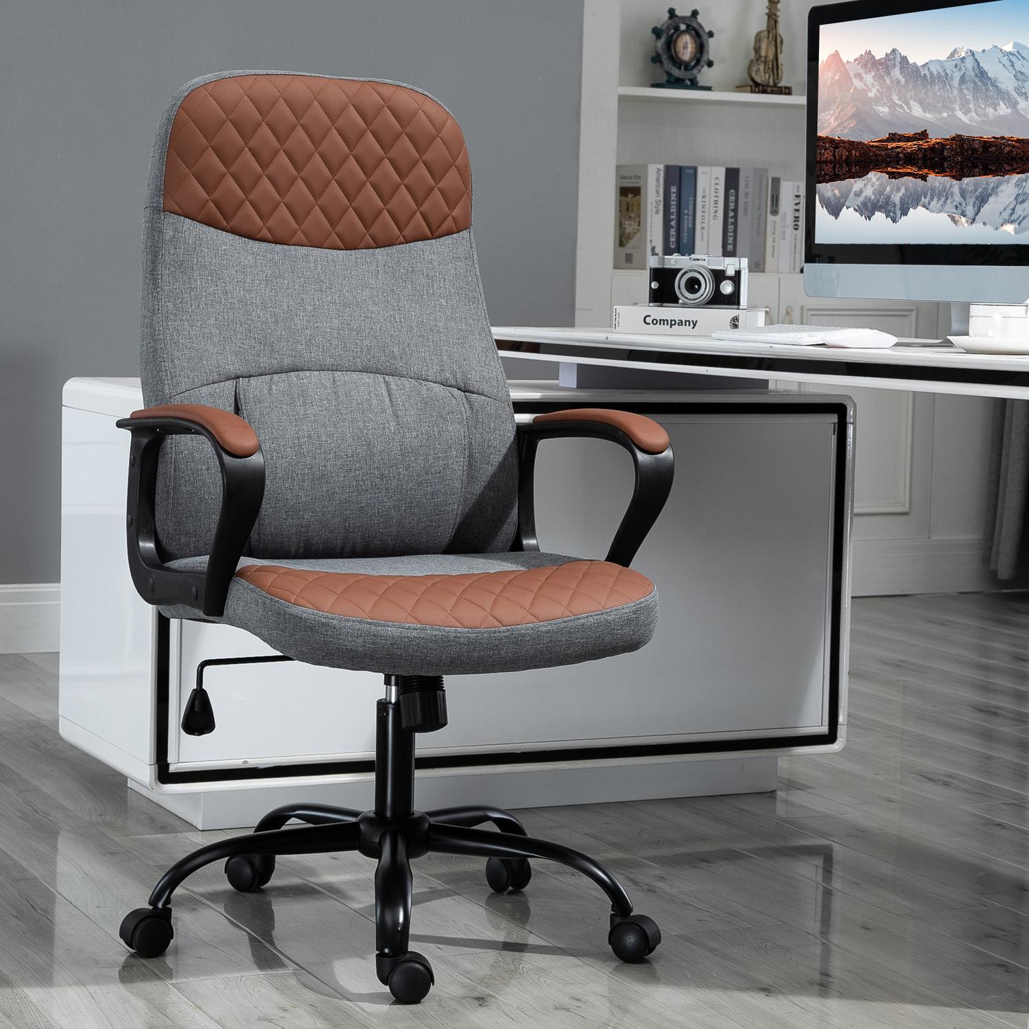 Ergonomisk spelstol, vridbar kontorsstol, grå/brun