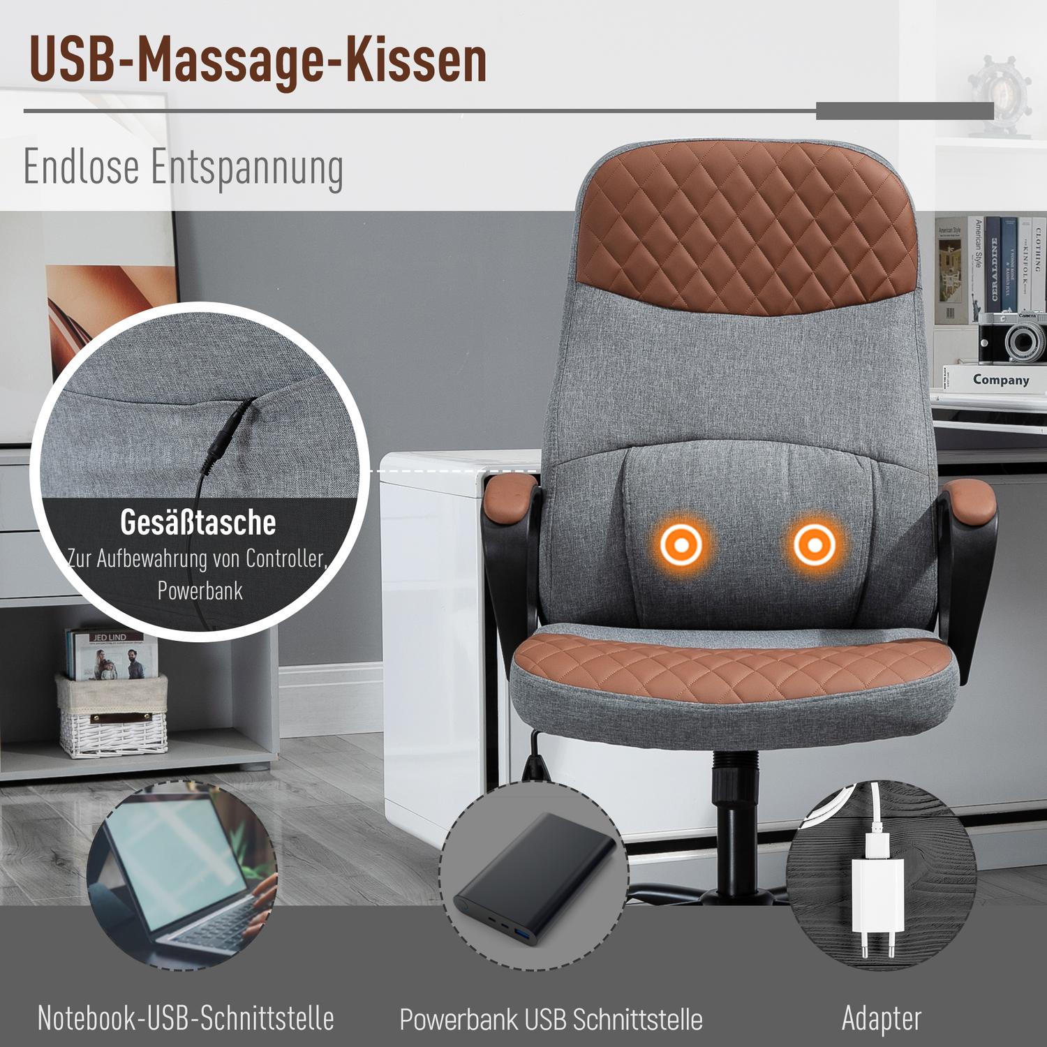 Ergonomisk spelstol, vridbar kontorsstol, grå/brun