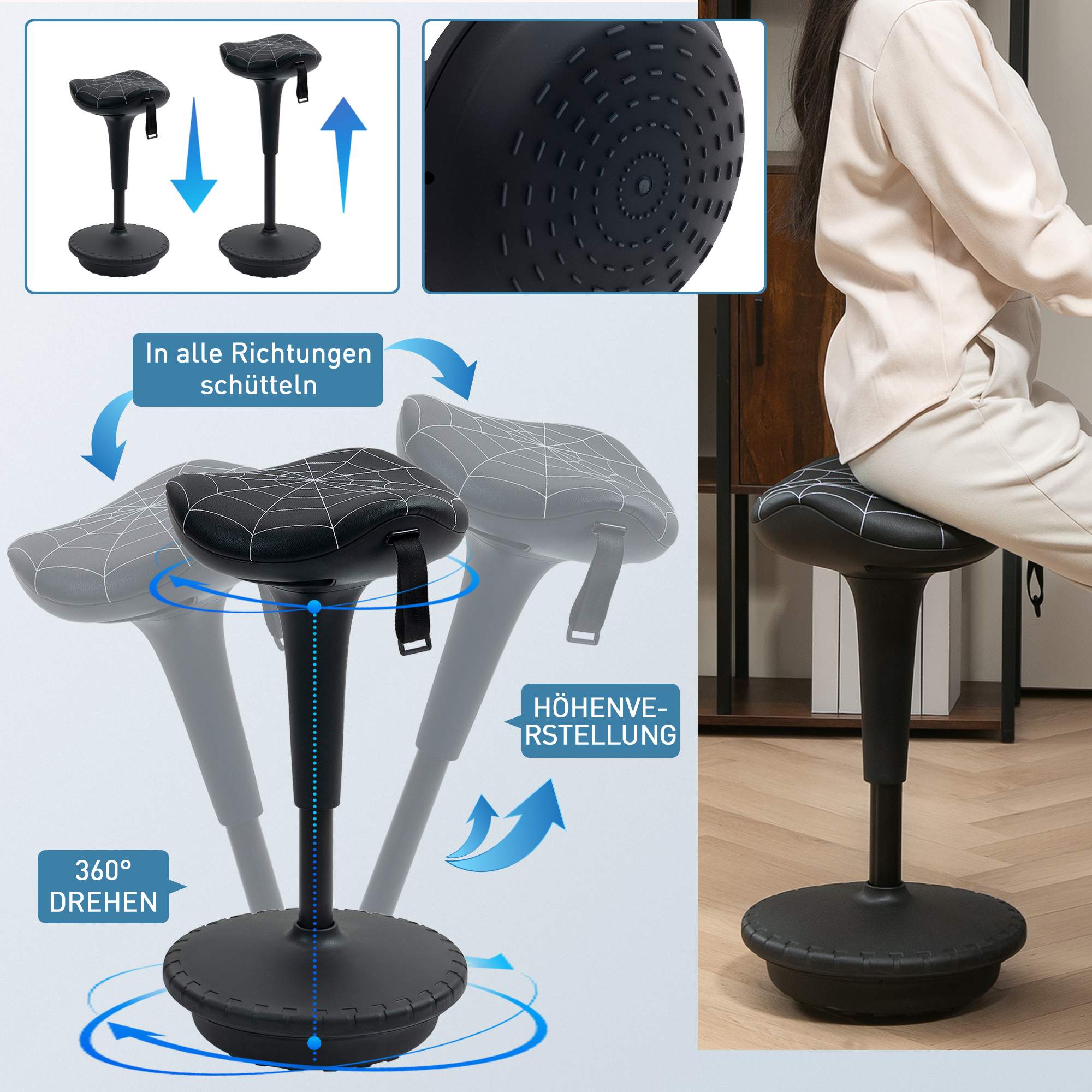 Ergonomisk ståpall med justerbar höjd, svart