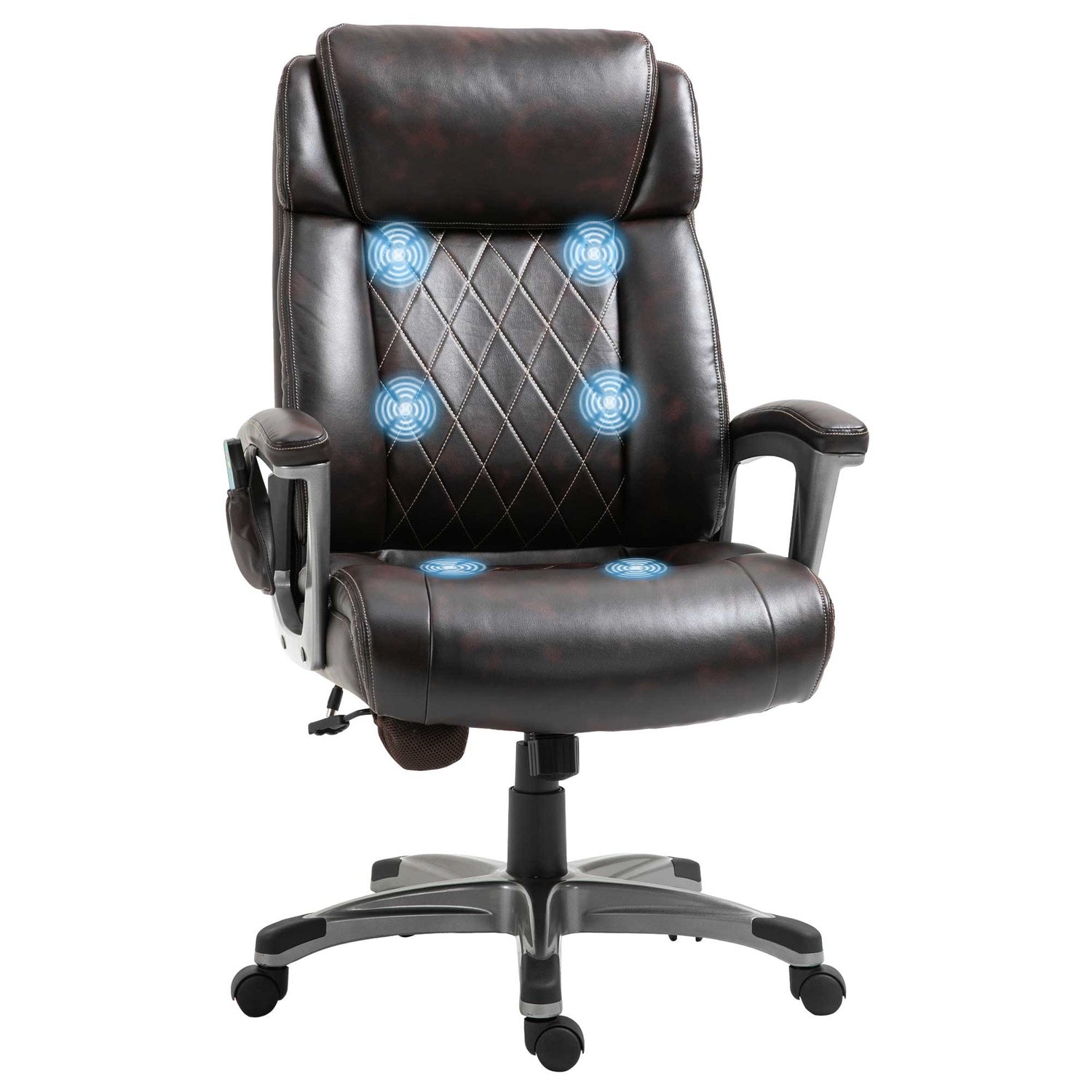 Ergonomisk vridbar kontorsstol, 6-punktsmassage, brunt läder