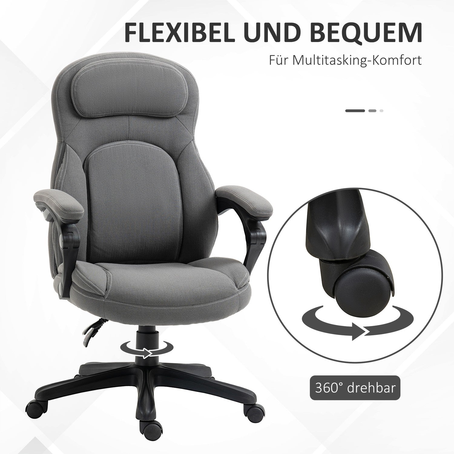 Ergonomisk vridbar kontorsstol, höjdjusterbar, linnelook