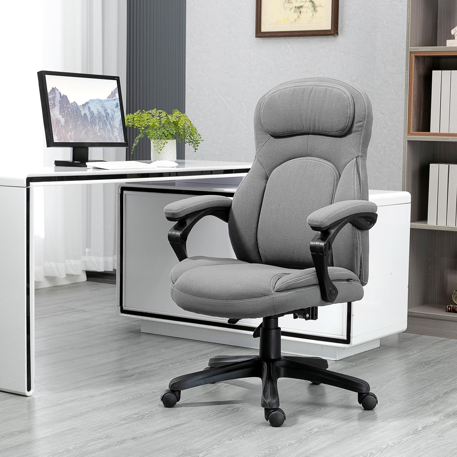 Ergonomisk vridbar kontorsstol, höjdjusterbar, linnelook