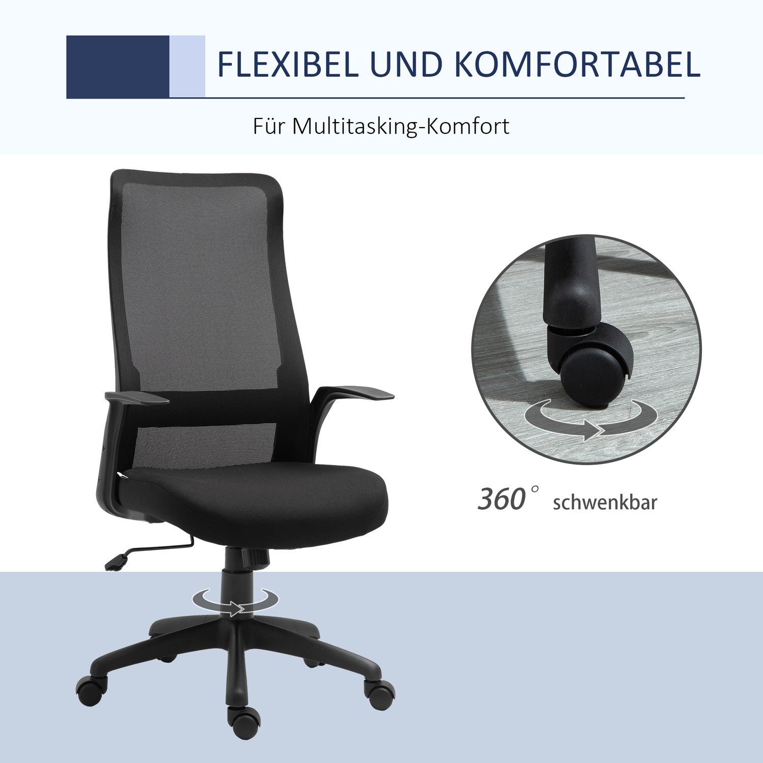 Ergonomisk vridbar kontorsstol, justerbar höjd, svart