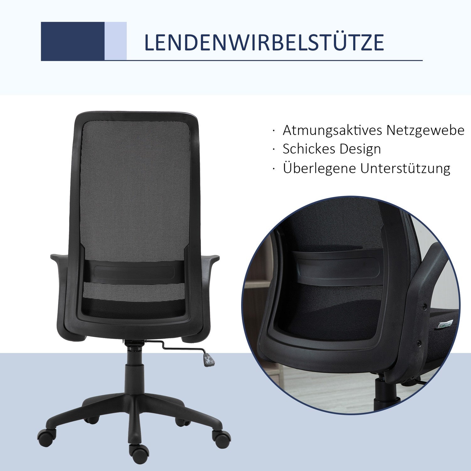 Ergonomisk vridbar kontorsstol, justerbar höjd, svart