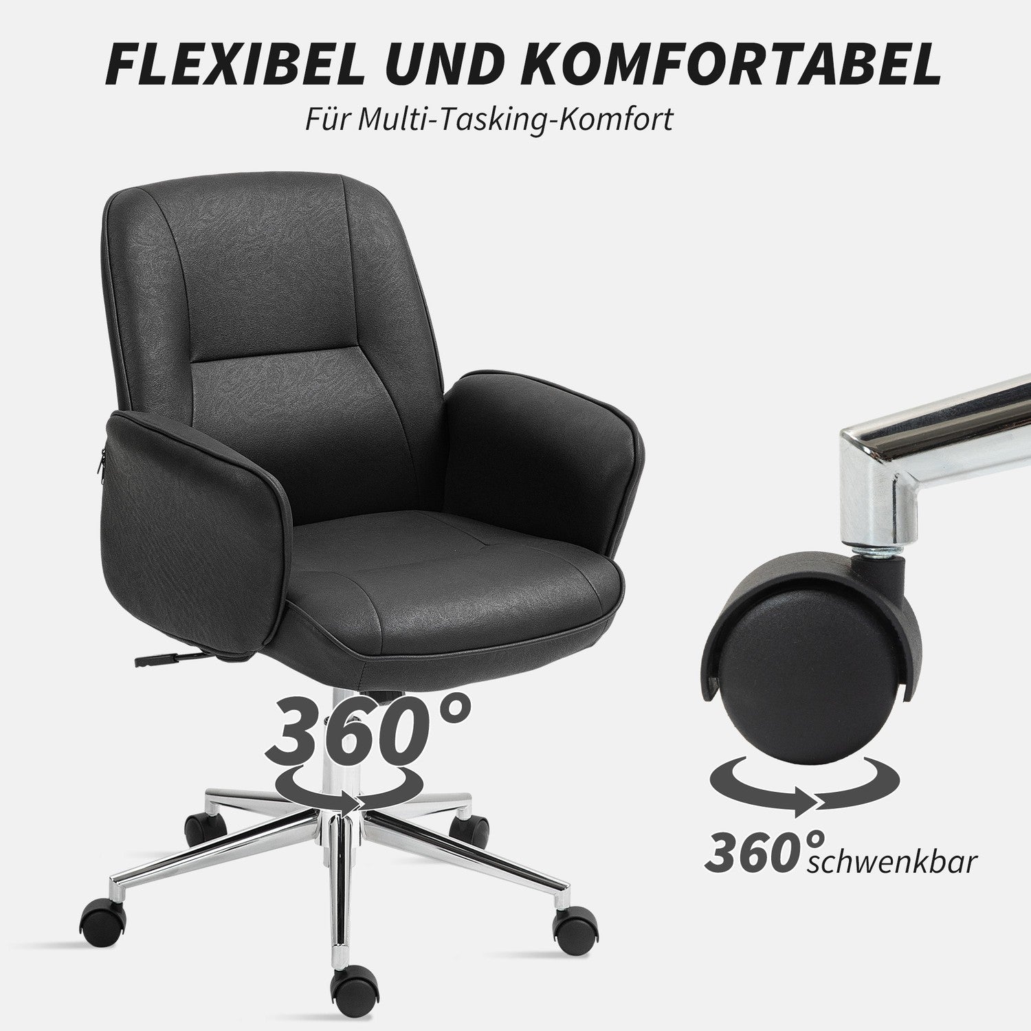Ergonomická otočná kancelářská židle s nastavitelnou výškou, černá, z mikrovlákna