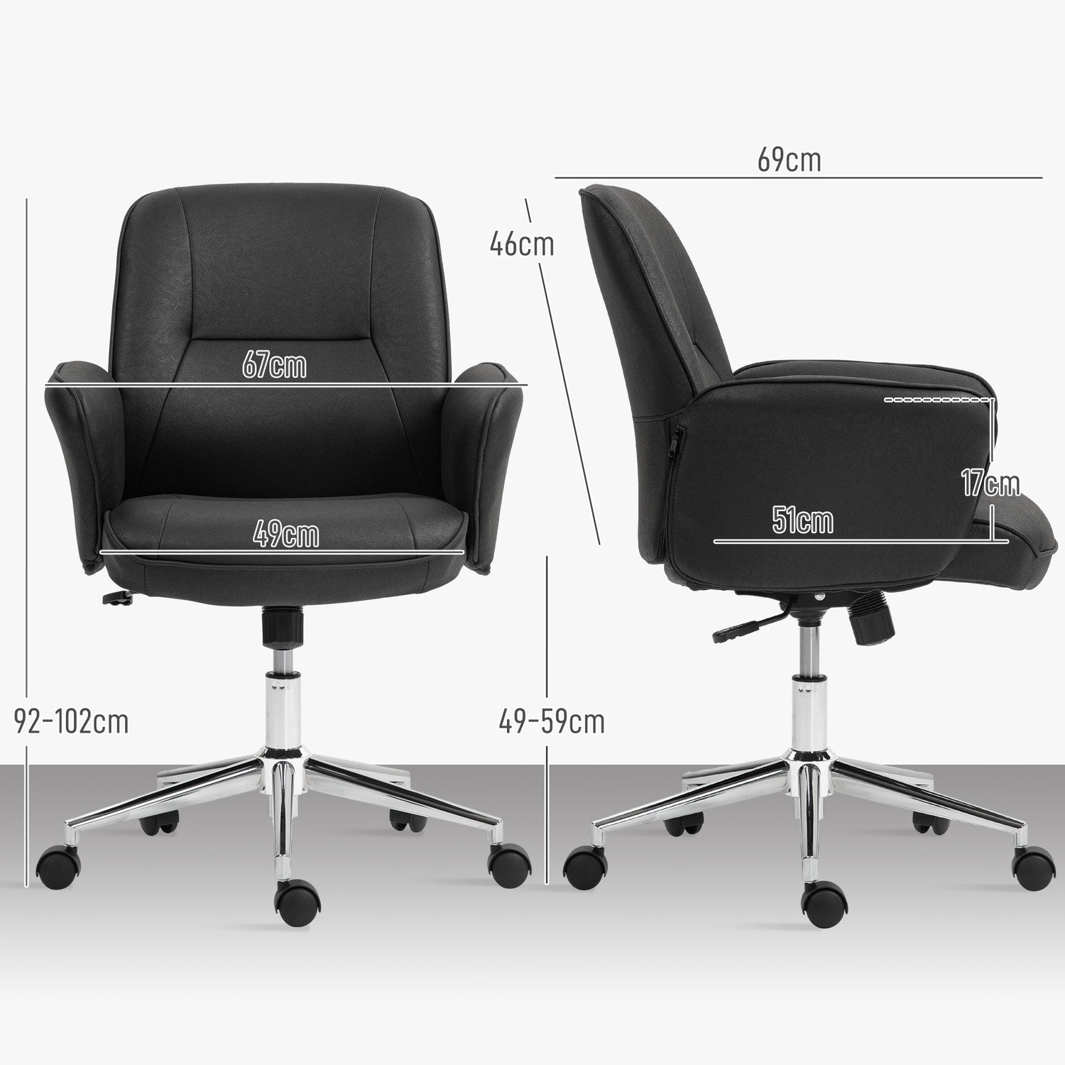 Ergonomická otočná kancelářská židle s nastavitelnou výškou, černá, z mikrovlákna