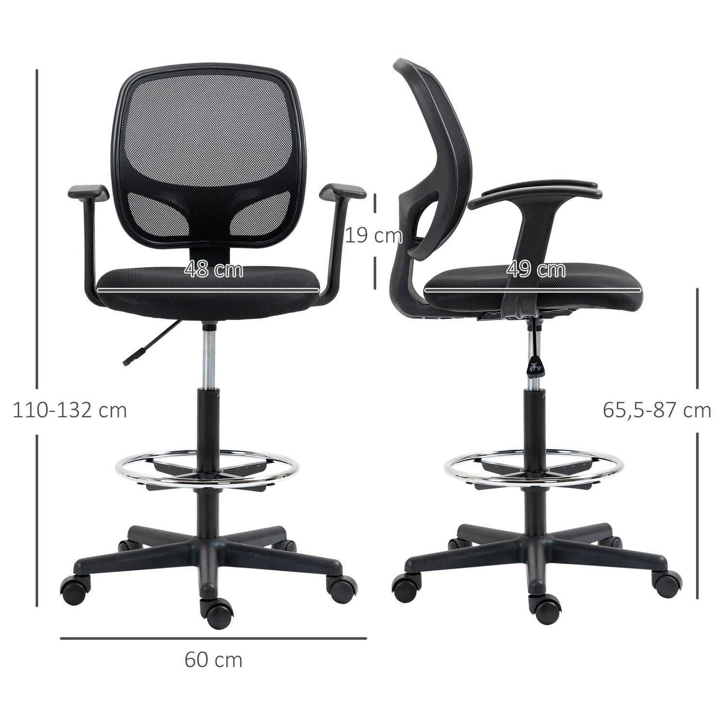 Ergonomisk vridbar kontorsstol med justerbar fotring