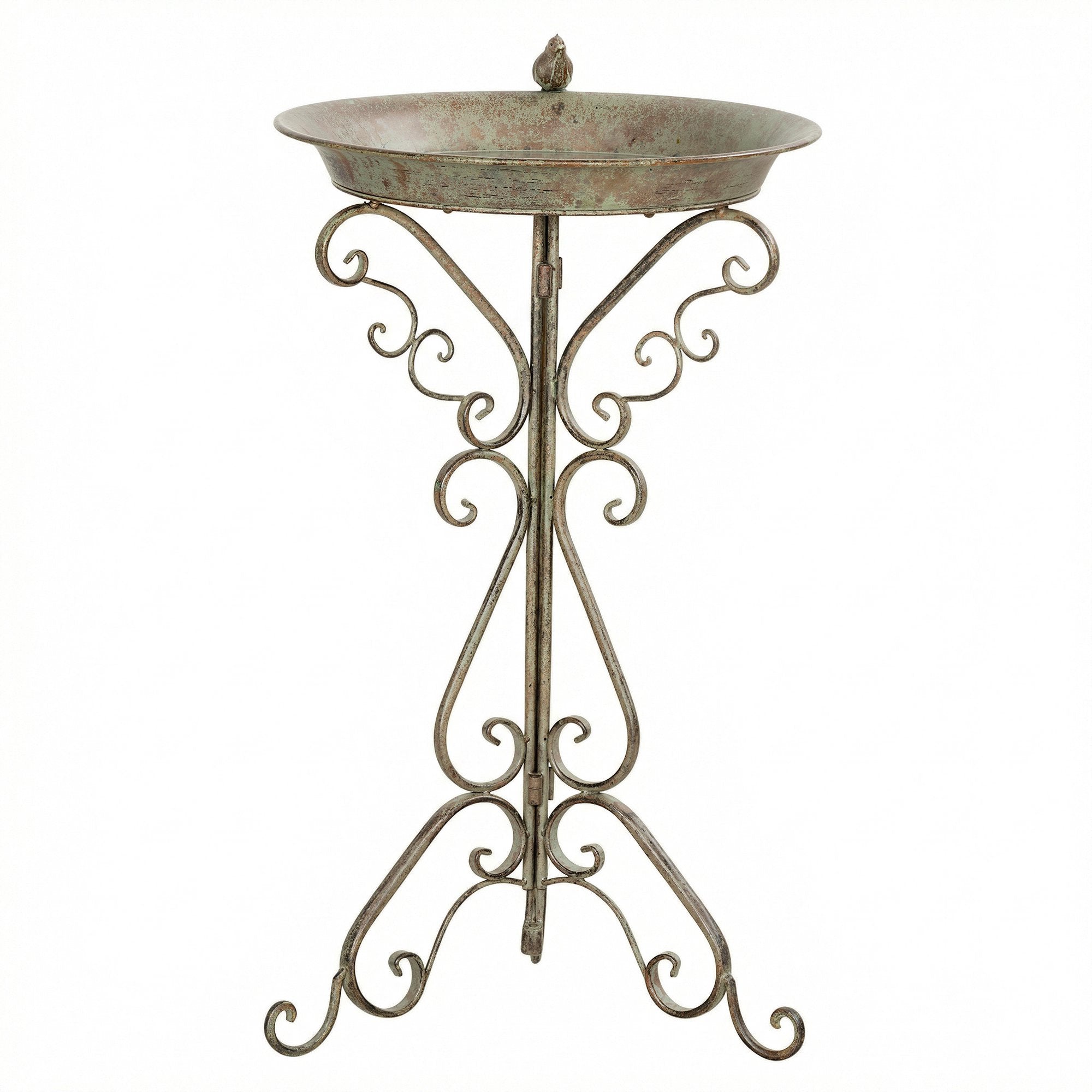 Fågelbad i metall, vintagegrönt, 75 cm högt, rostbeständigt