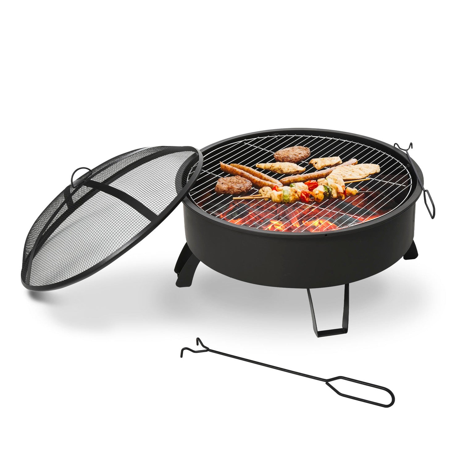 Fire Pit & BBQ Grill med gnistskydd, svart Ø76 cm