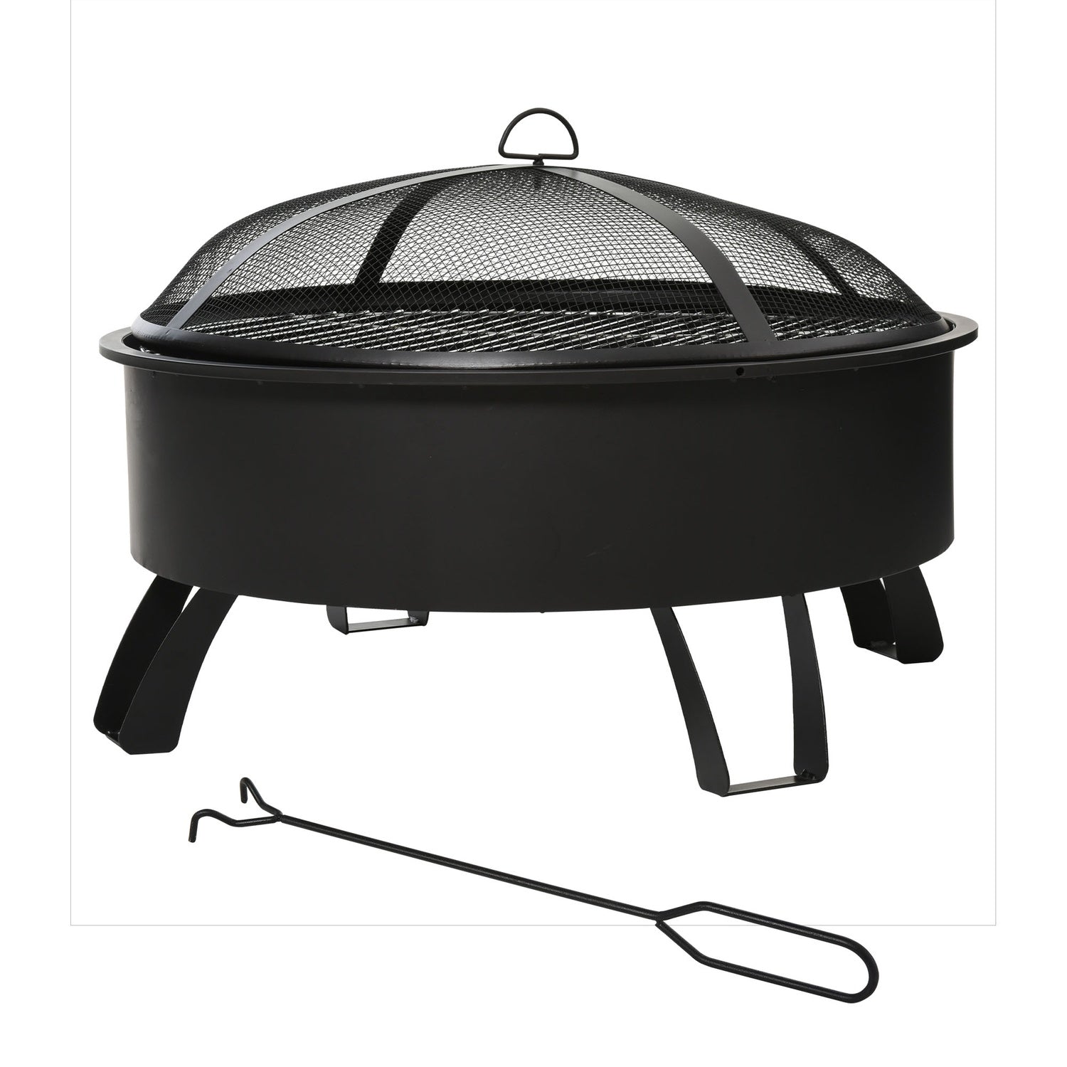 Fire Pit & BBQ Grill med gnistskydd, svart Ø76 cm