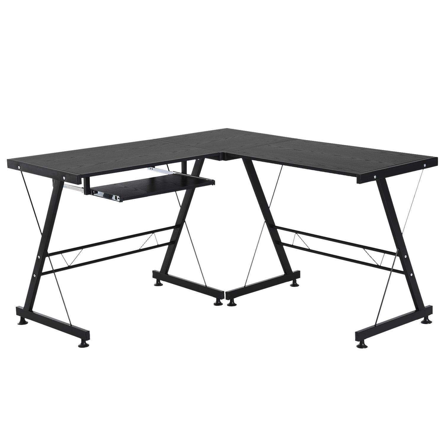 Flexibelt datorbord – svart MDF & stål, 210x50x73,5 cm