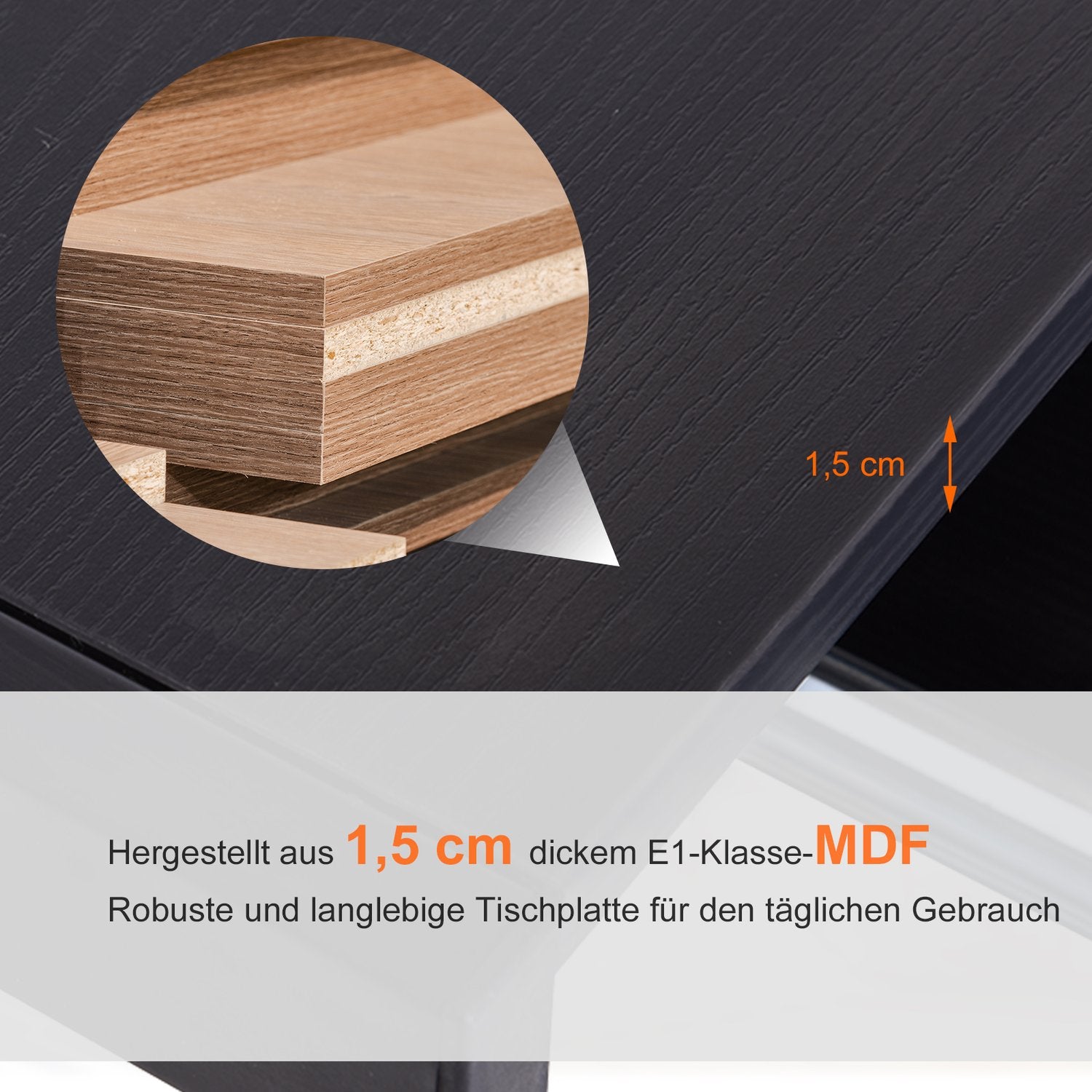 Flexibelt datorbord – svart MDF & stål, 210x50x73,5 cm