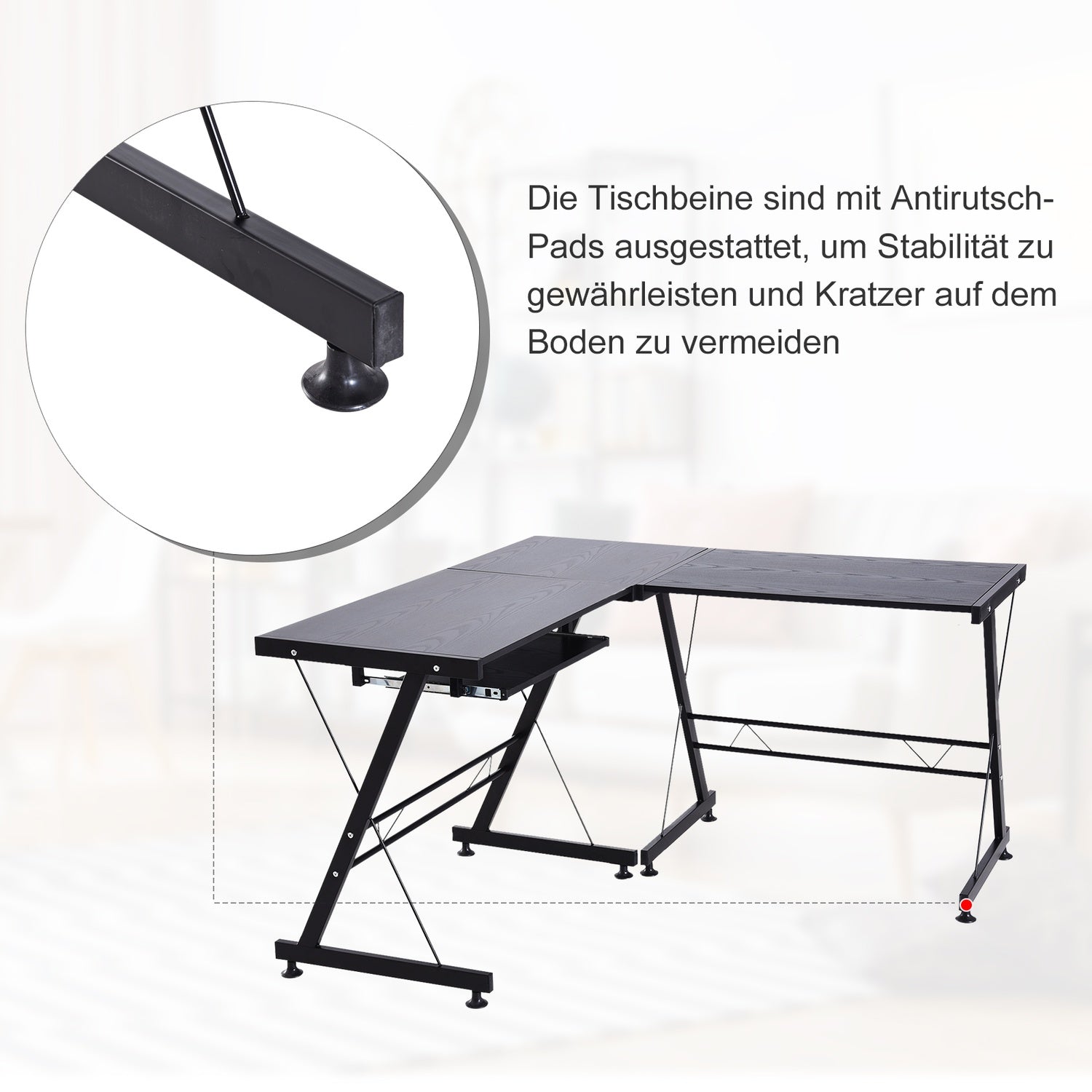 Flexibelt datorbord – svart MDF & stål, 210x50x73,5 cm