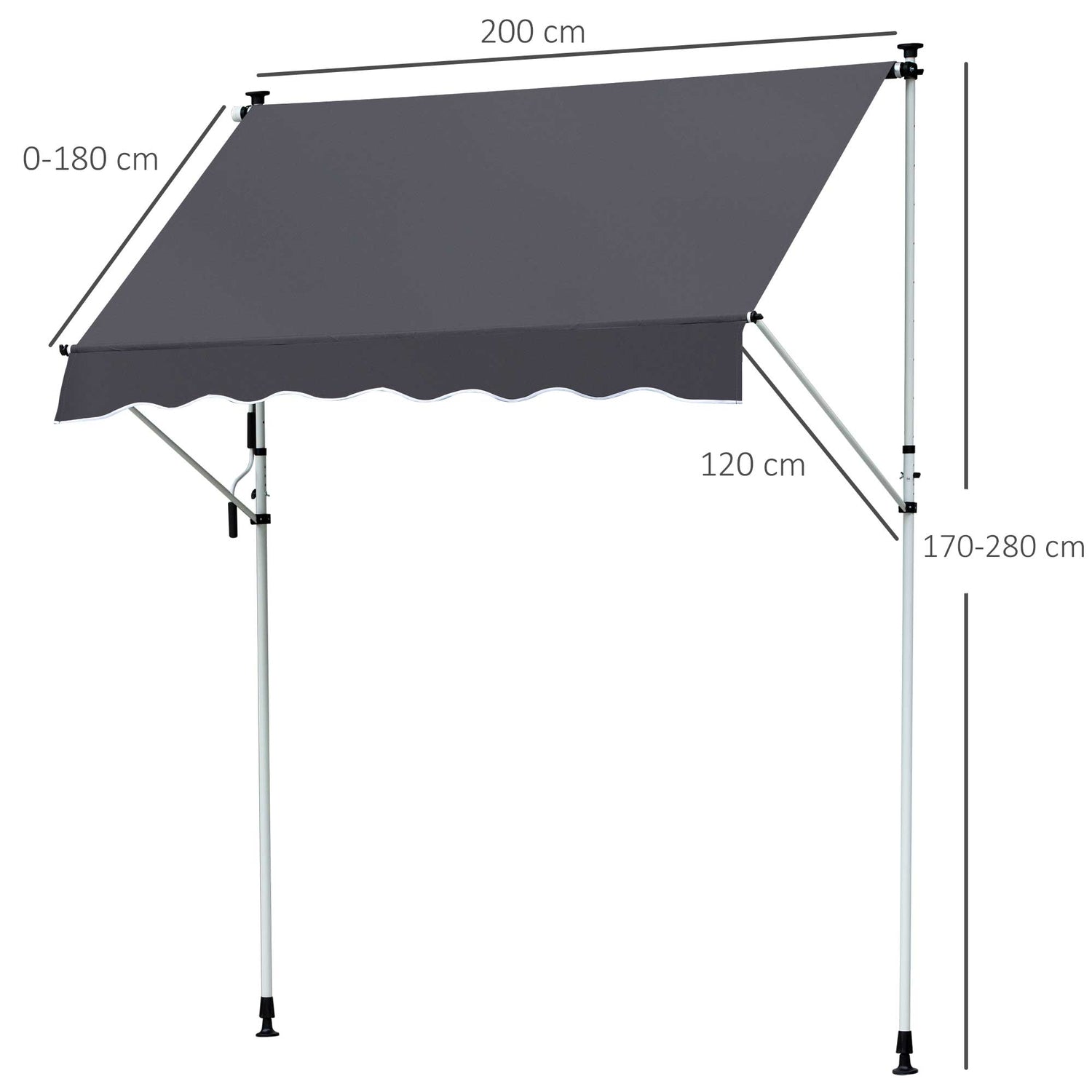 Fällbar aluminium Balkongmarkis, Solskydd, 2x1,2M, Grå