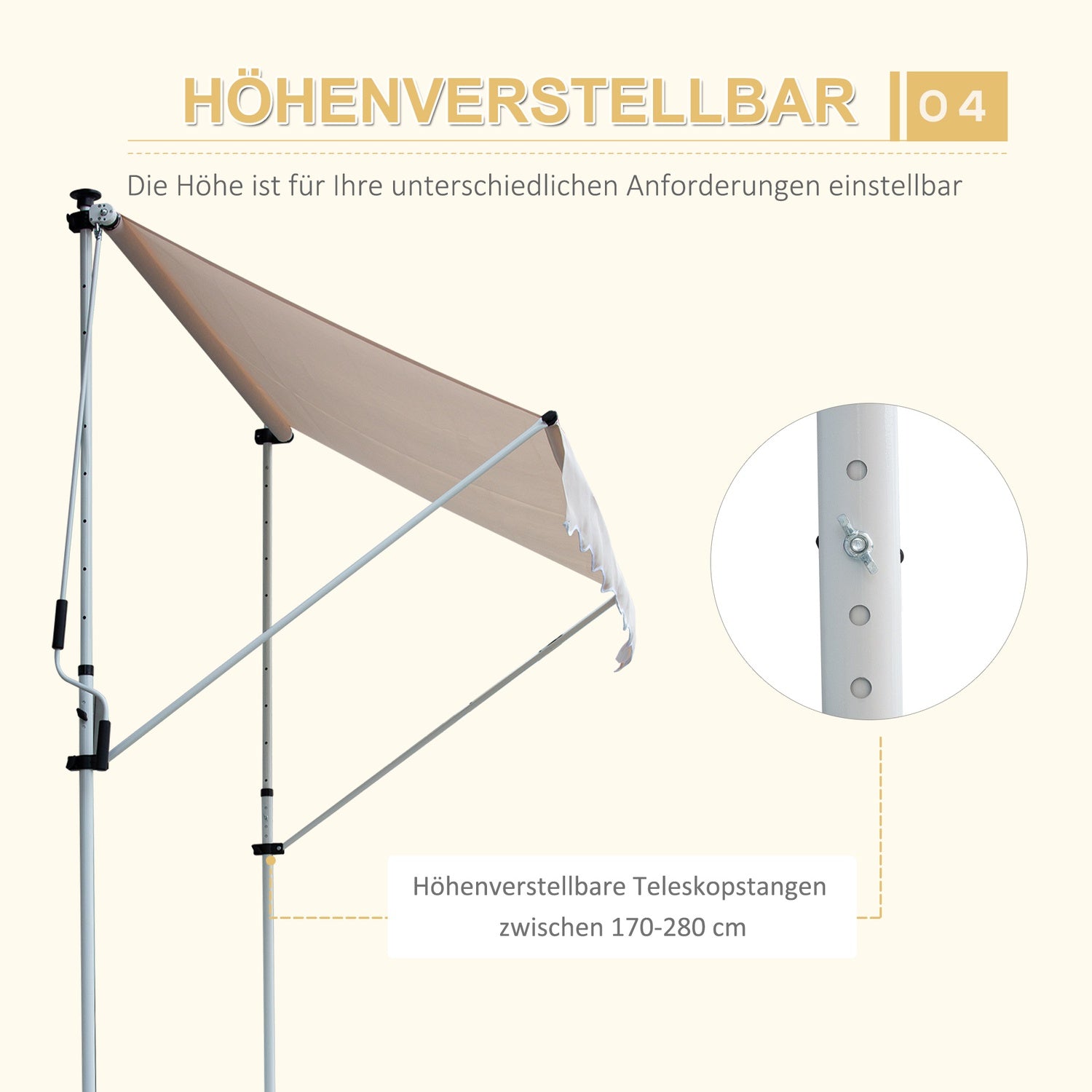 Fällbar aluminiummarkis med handvev – Krämvit 2x1,2M