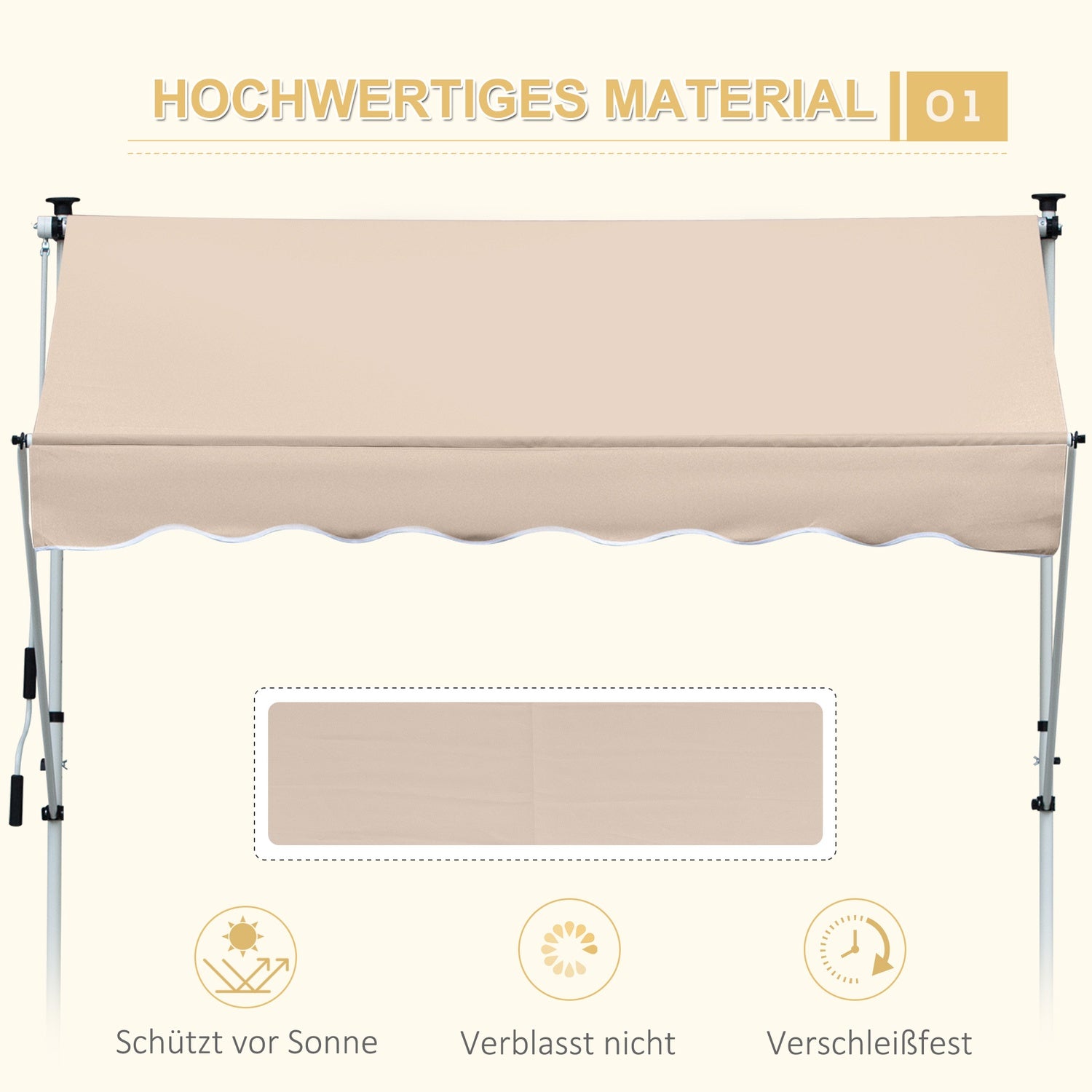Fällbar aluminiummarkis med handvev – Krämvit 2x1,2M