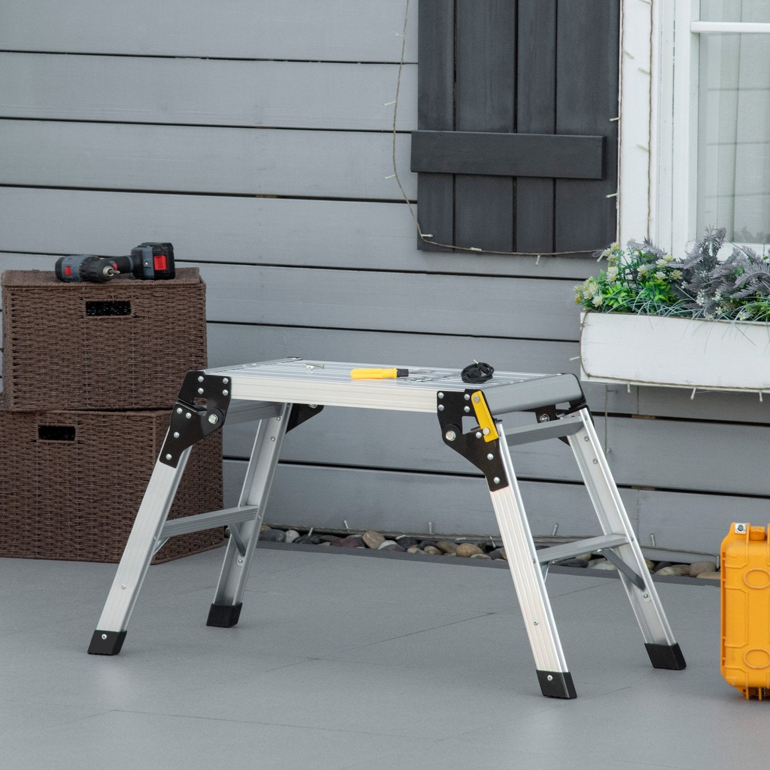 Fällbar arbetsbänk och plattform, aluminium, 150 kg kapacitet