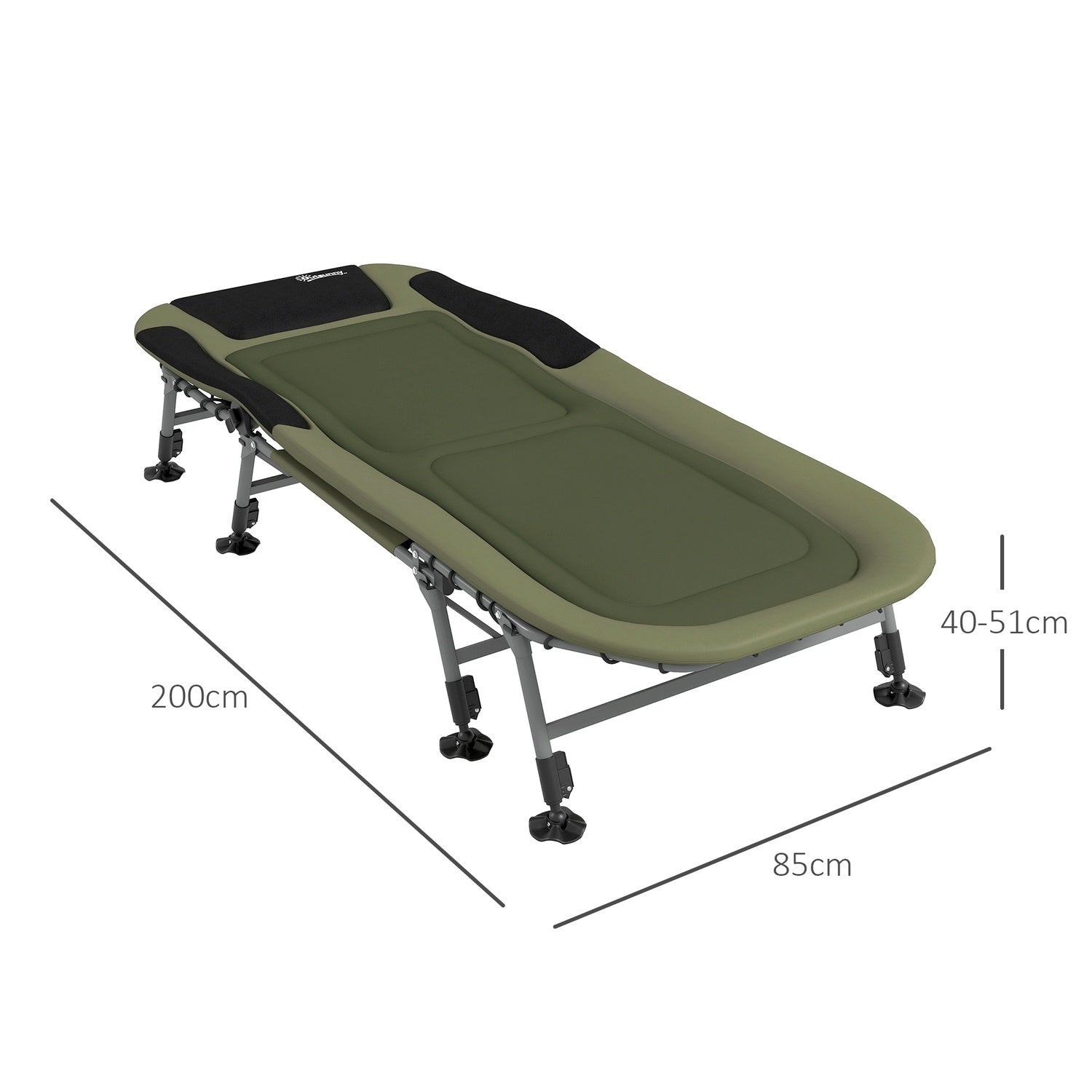 Fällbar campingsäng – justerbar, stödjer upp till 180 kg, grön