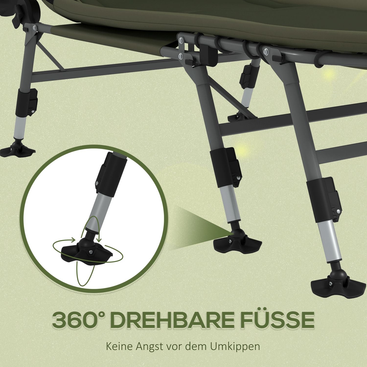 Fällbar campingsäng – justerbar, stödjer upp till 180 kg, grön